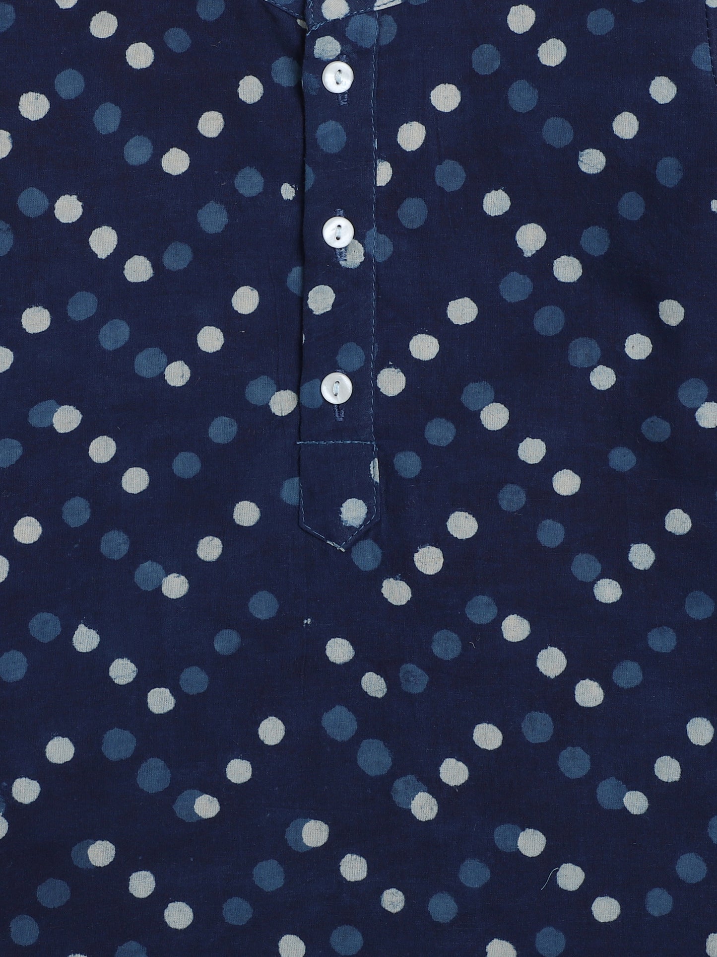 Full Sleeves Chevron Designed Polka Dots Dabu Printed Kurta With Pyjama - Blue