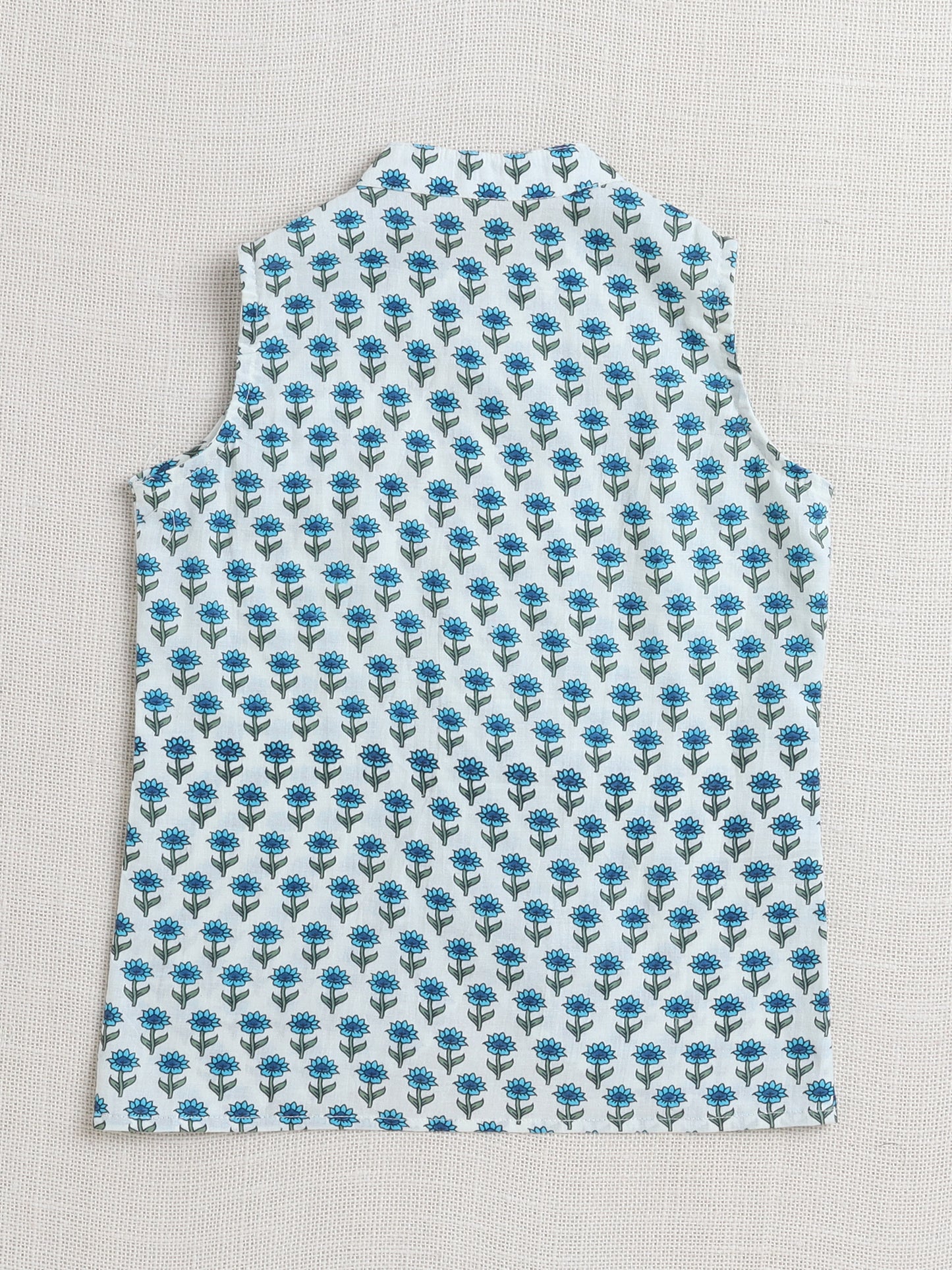 Zig Zag Printed Mandarin Collar Full Sleeves Kurta And Pant Set With Jacket-Blue