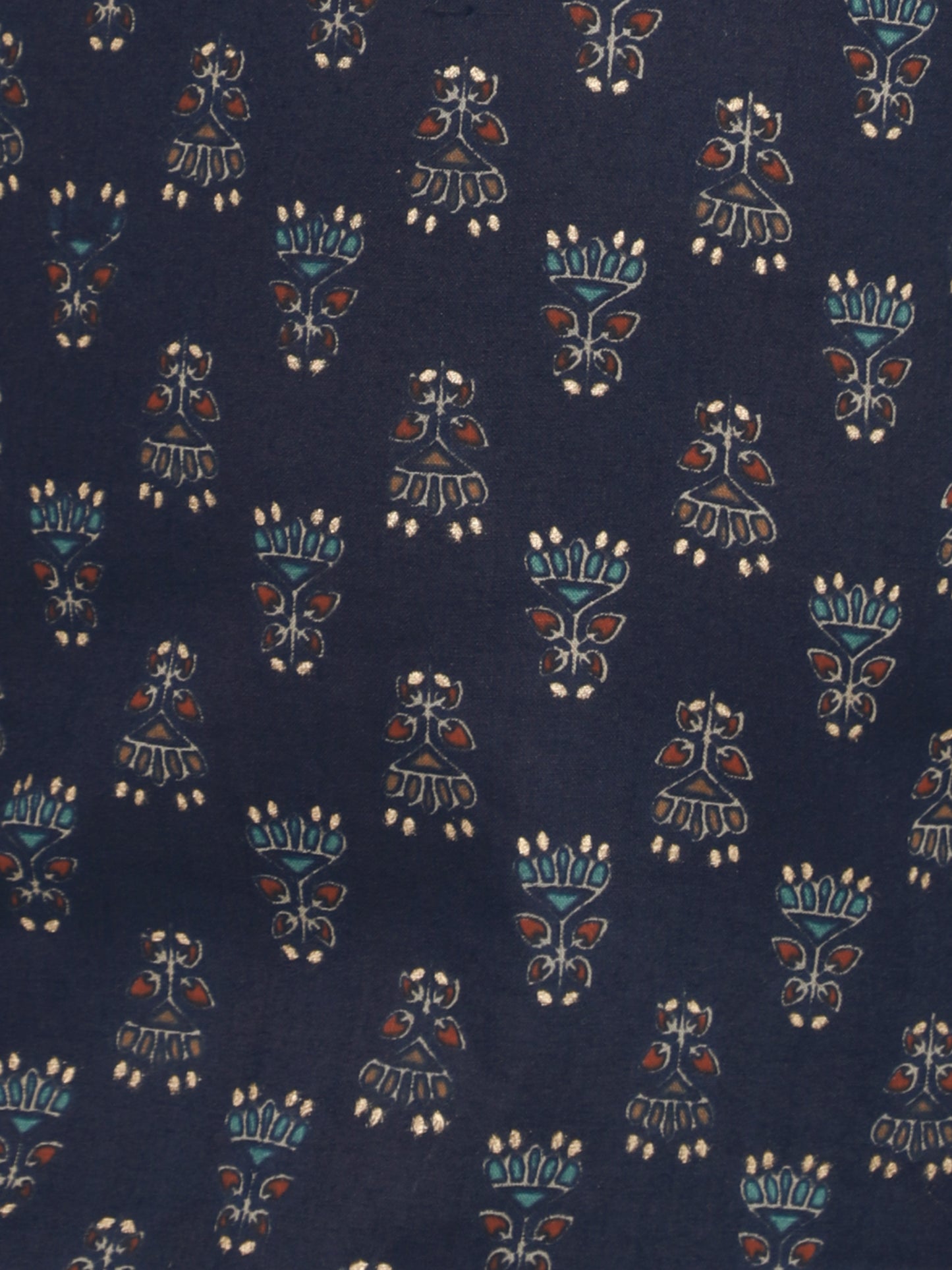 Floral Printed Mandarin Collar Full Sleeves Kurta And Pant Set-Navy Blue