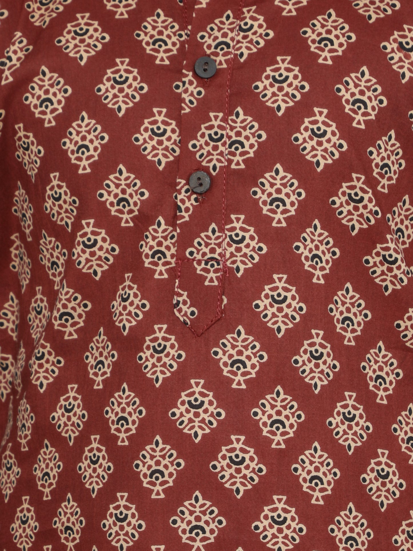 Floral Printed Mandarin Collar Full Sleeves Kurta And Pant Set-Maroon