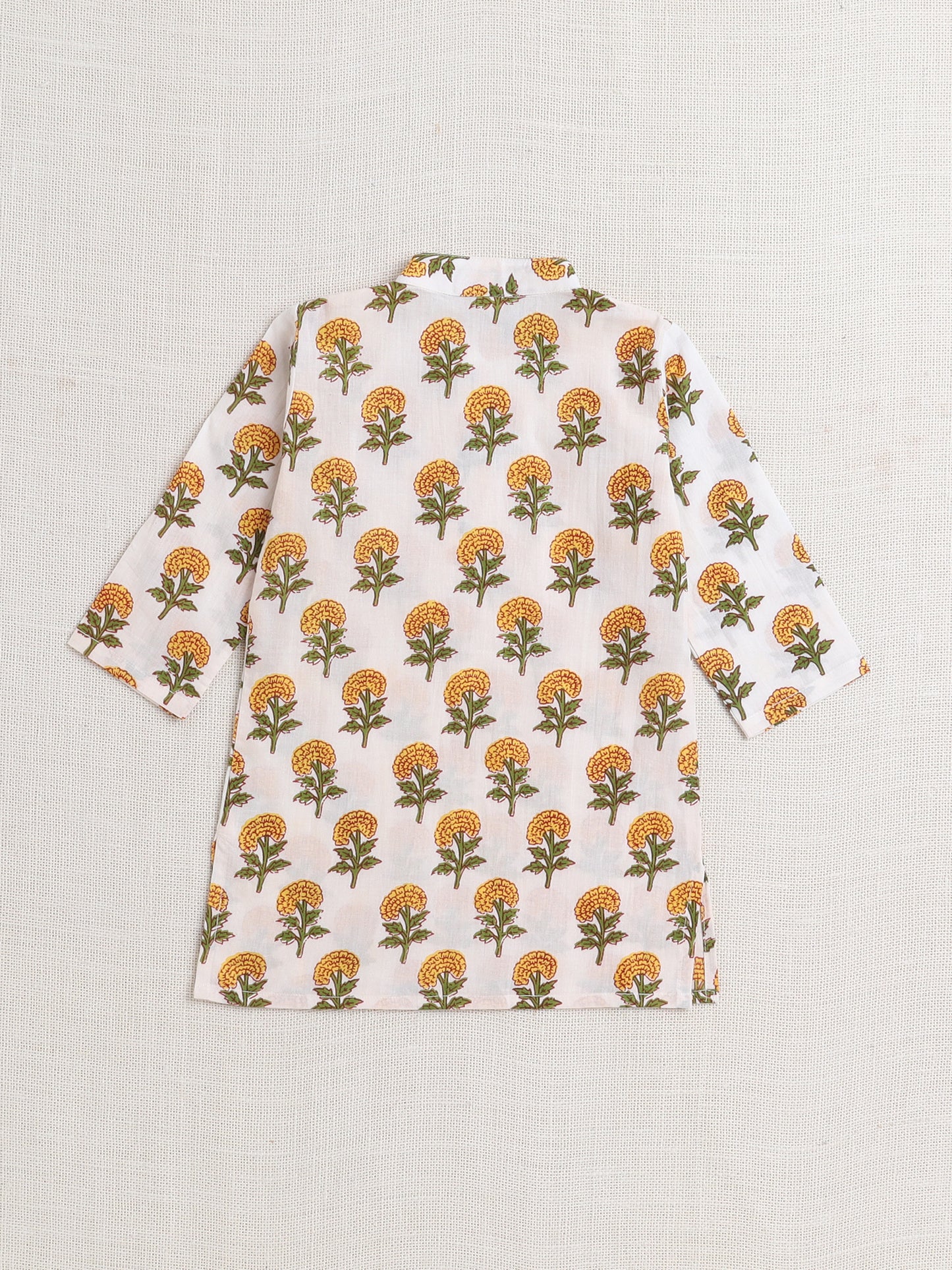 Floral Printed Mandarin Collar Full Sleeves Kurta And Pant Set-Yellow
