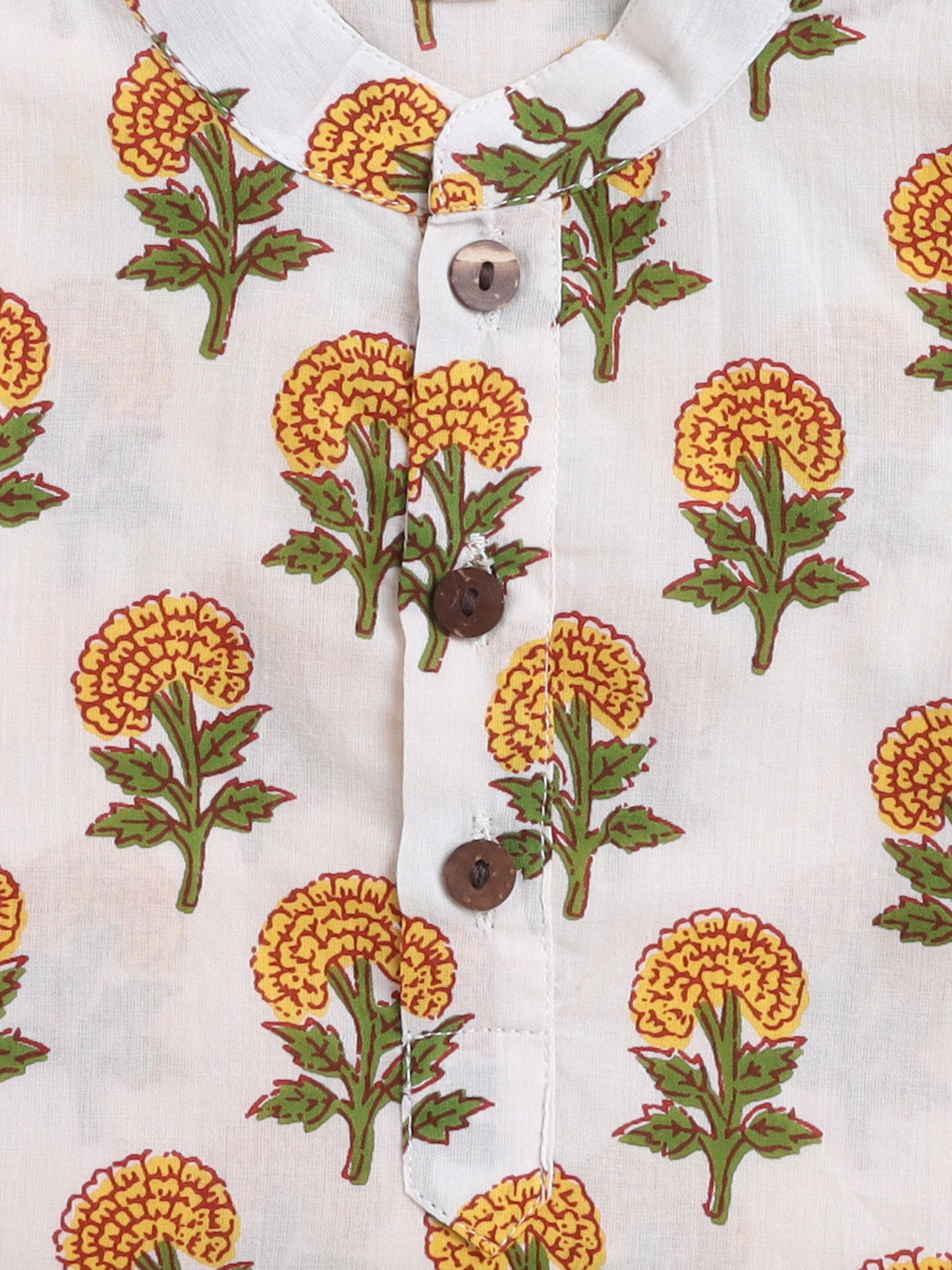 Floral Printed Mandarin Collar Full Sleeves Kurta And Pant Set-Yellow