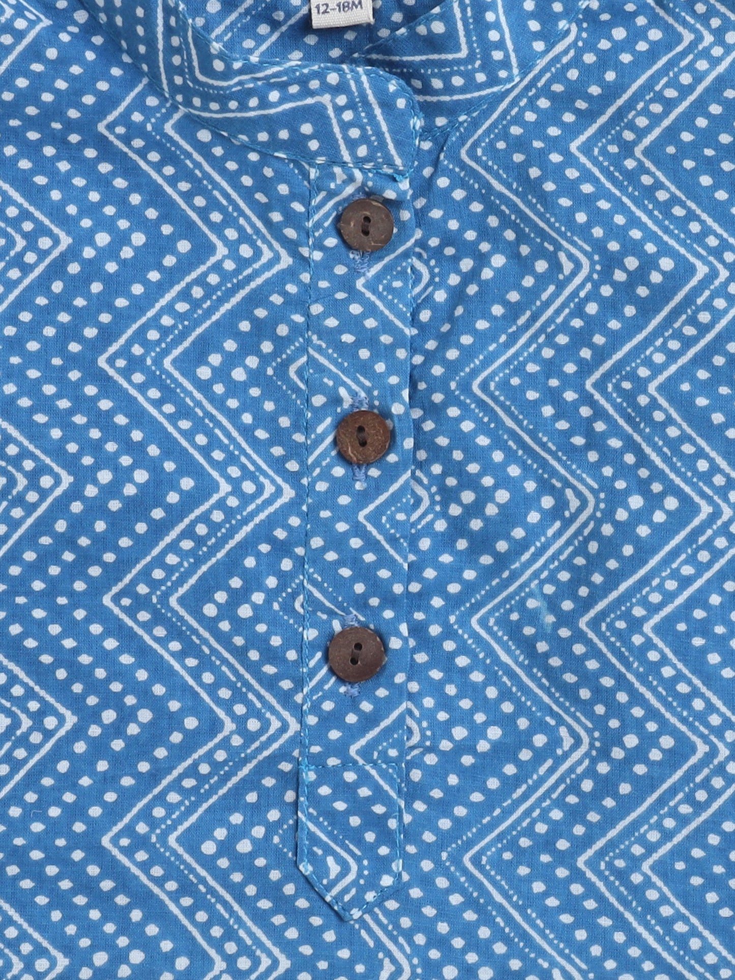 Zig Zag Printed Mandarin Collar Full Sleeves Kurta And Pant Set-Blue