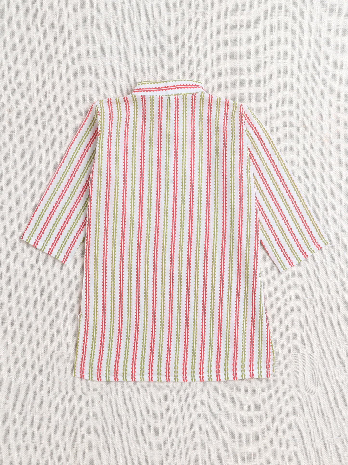 Stripes Printed Mandarin Collar Full Sleeves Kurta And Pant Set-Peach