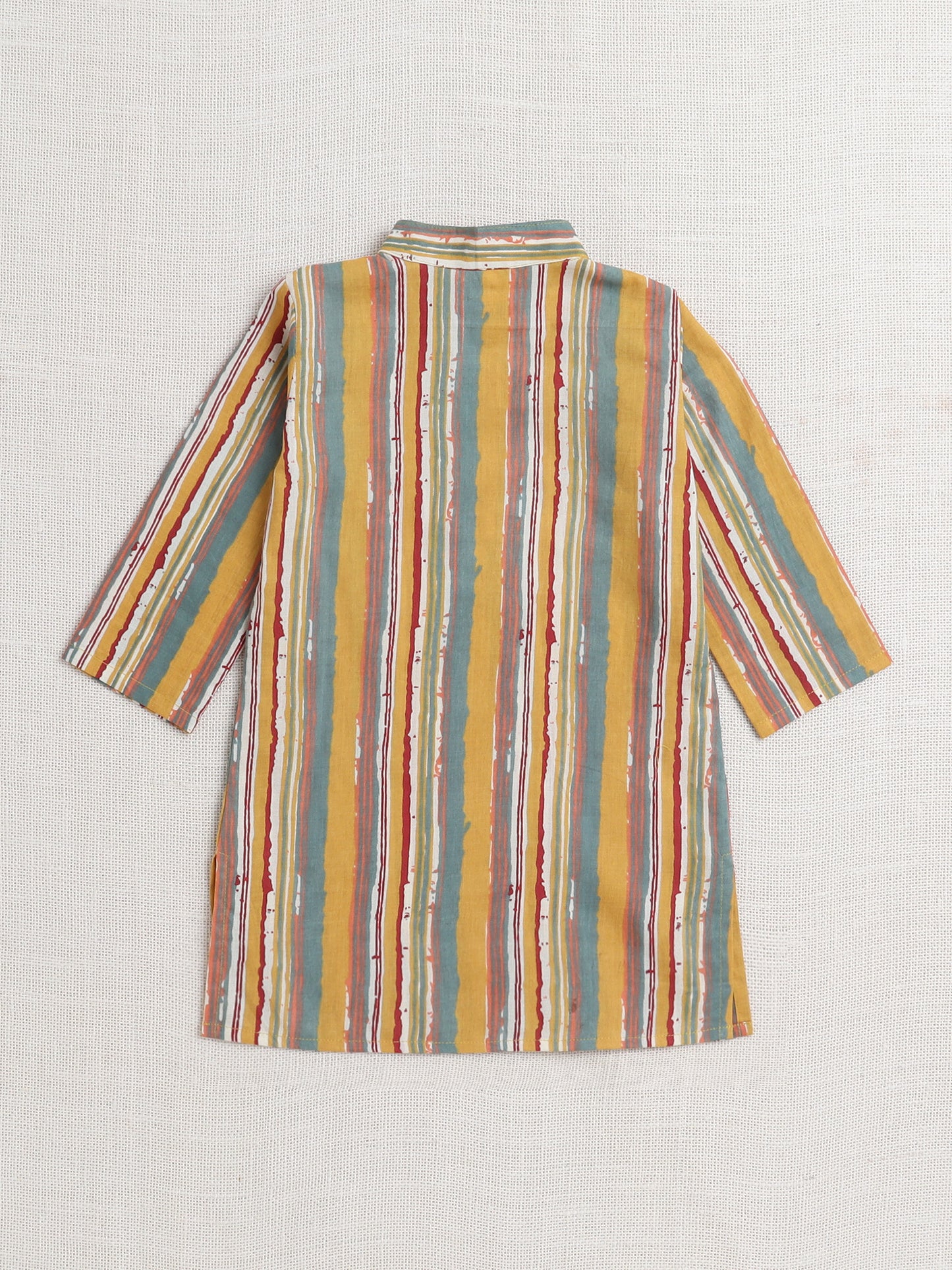 The Magic Wand Stripes Printed Mandarin Collar Full Sleeves Kurta And Pant Set-Yellow