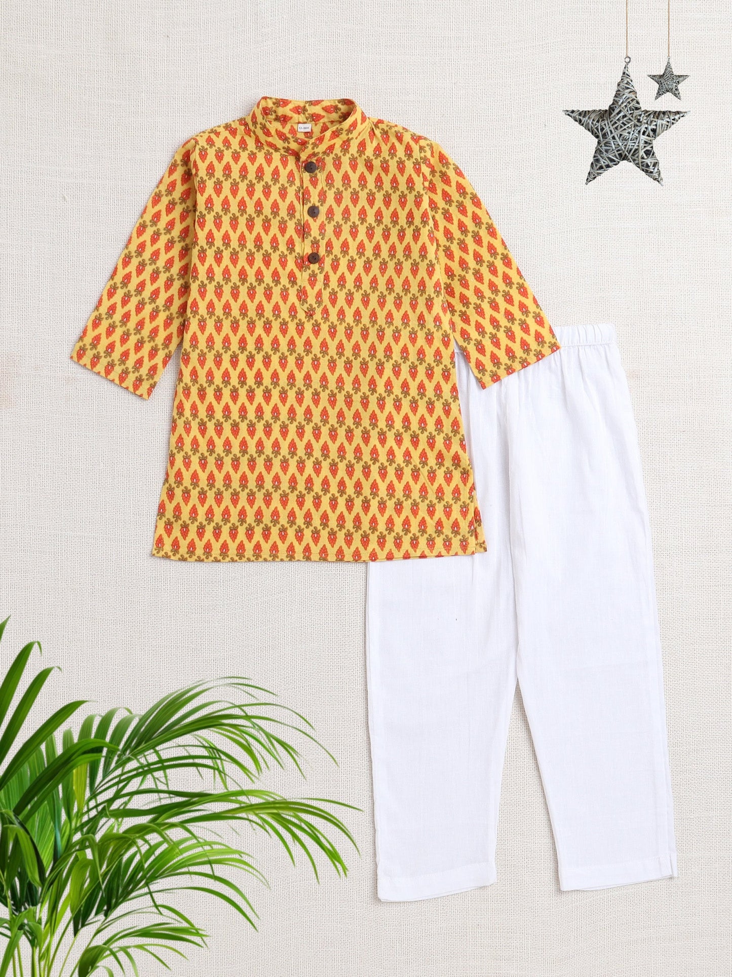 Full Sleeves Floral Printed Kurta Set-Yellow