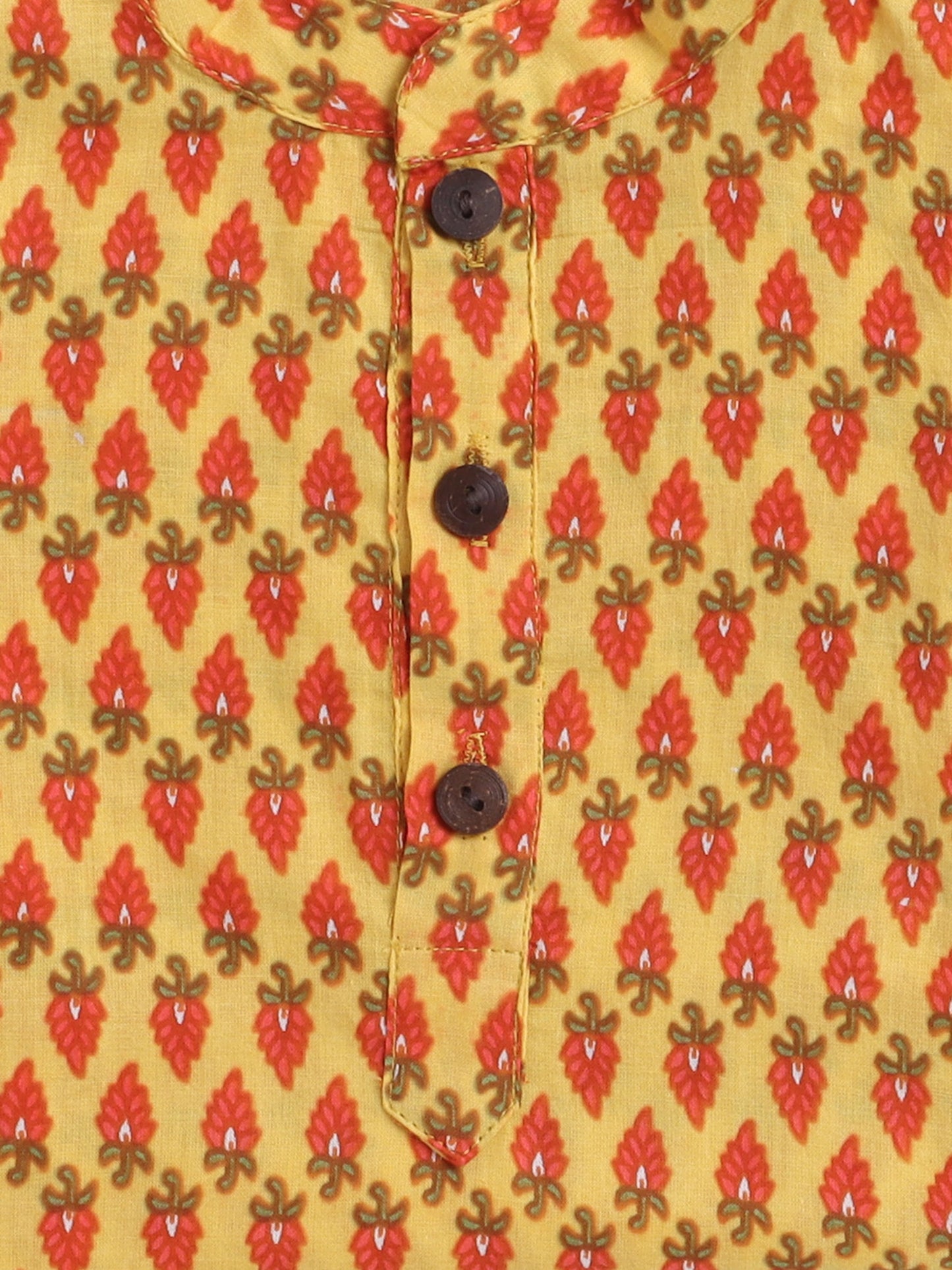 Full Sleeves Floral Printed Kurta Set-Yellow