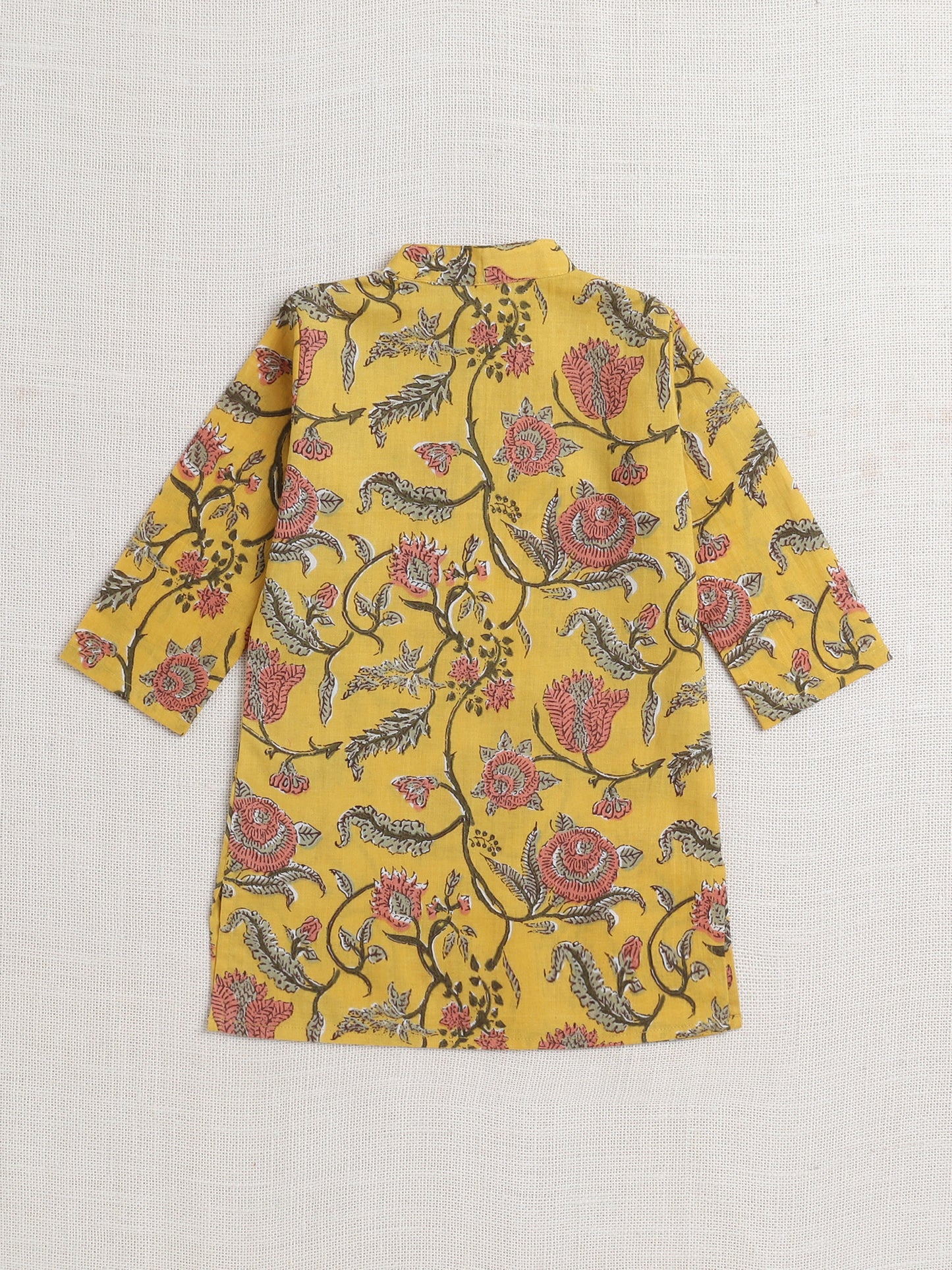 The Magic Wand Floral Printed Mandarin Collar Full Sleeves Kurta And Pant Set-Yellow