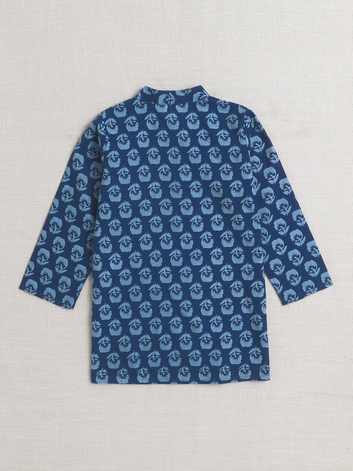 Floral Print Full Sleeves Dhoti Kurta Set- Navy Blue