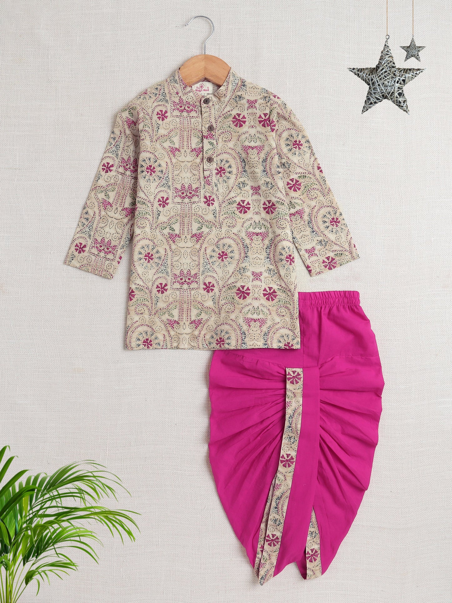 Full Sleeves Floral Print Dhoti Kurta Set- Off White