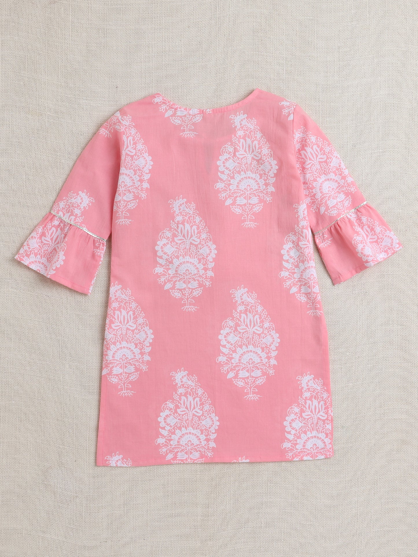 Full Sleeves Floral Print Kurta set- Pink