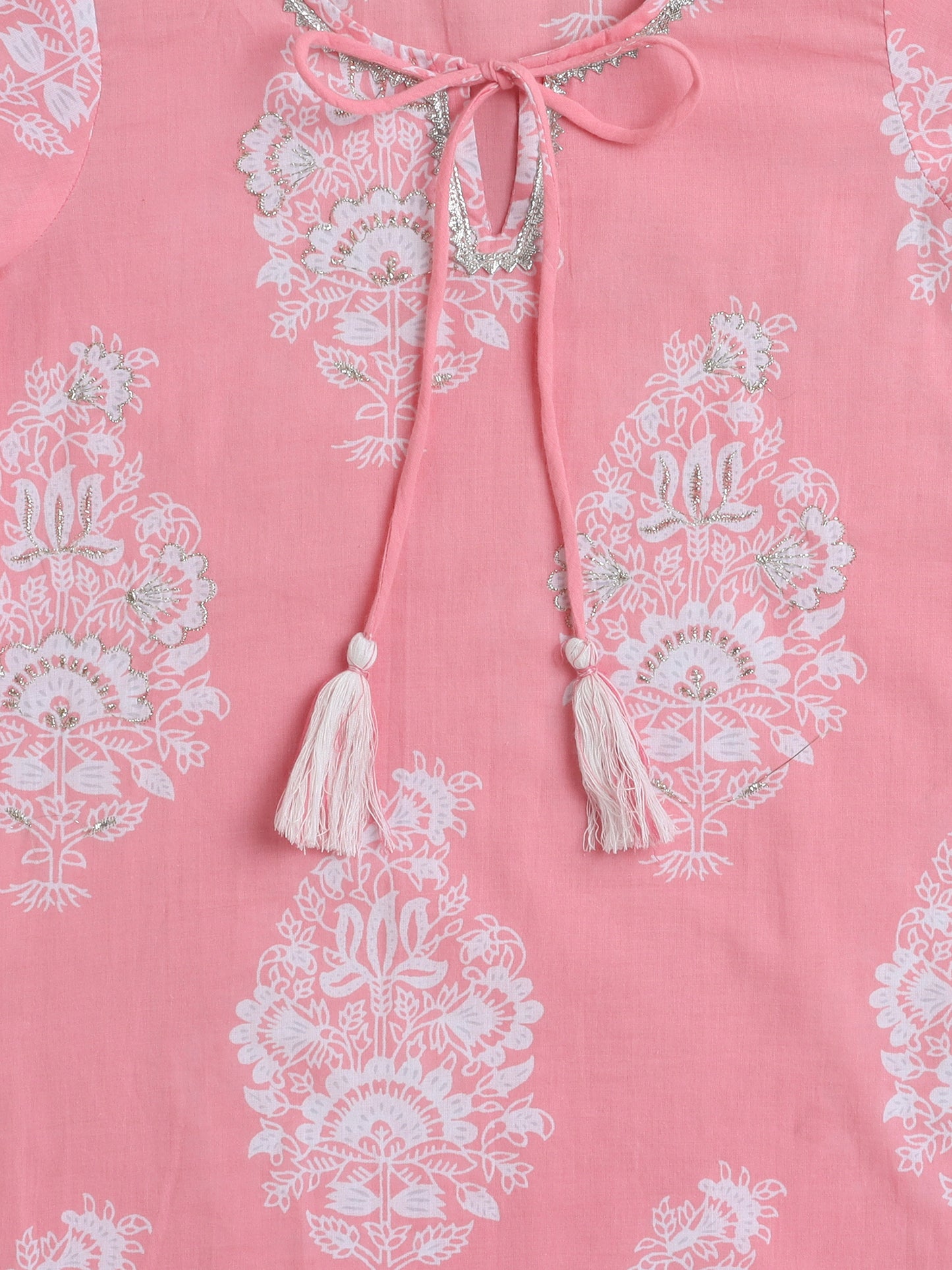Full Sleeves Floral Print Kurta set- Pink