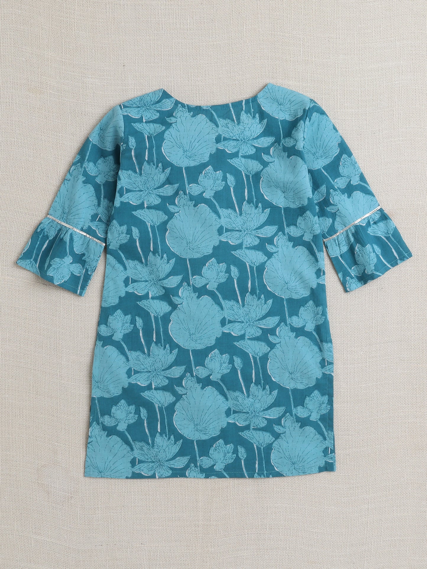 Full Sleeves Floral Print Kurta set- Blue