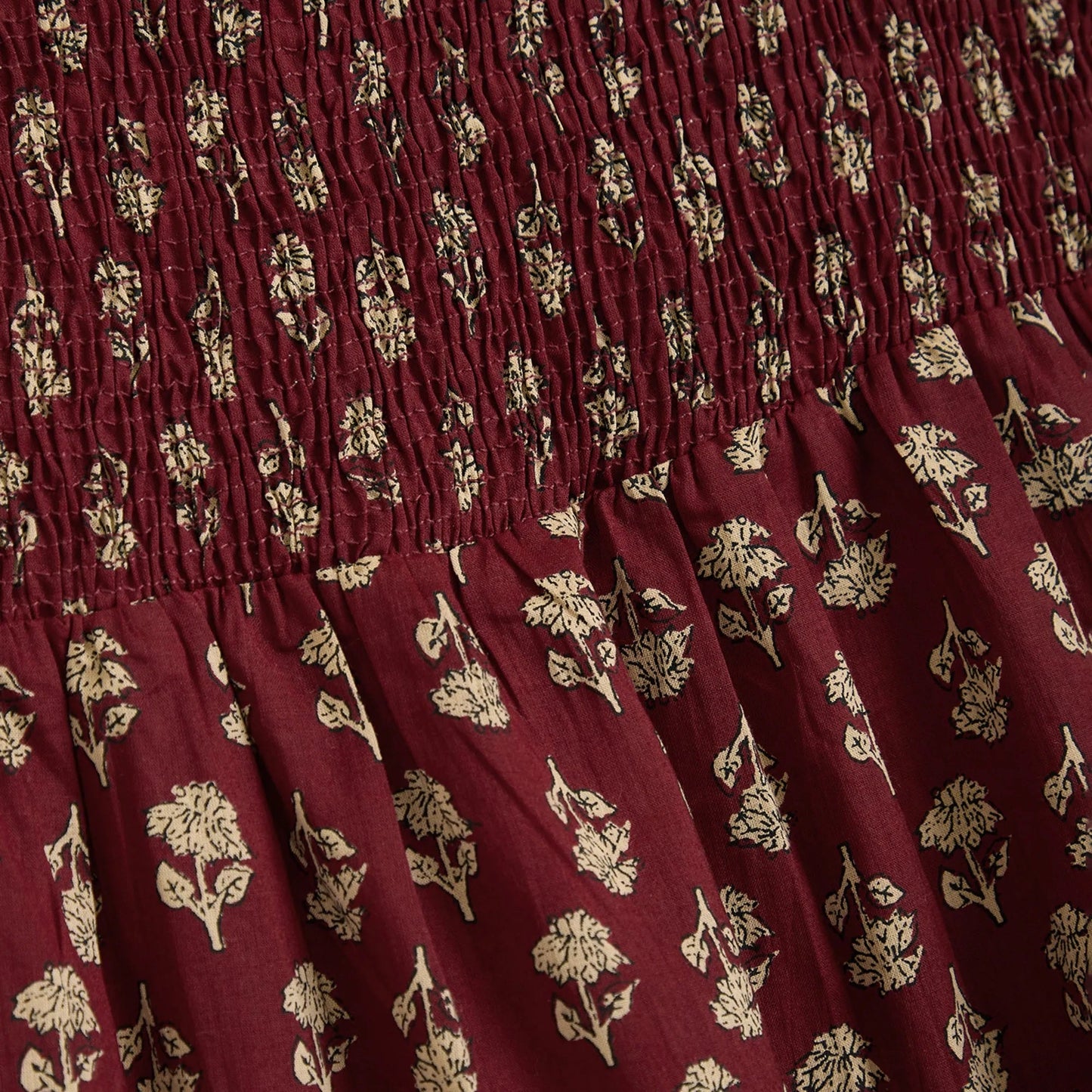 The Magic Wand Cotton Stripes Sleeveless Smocking Dress- Maroon