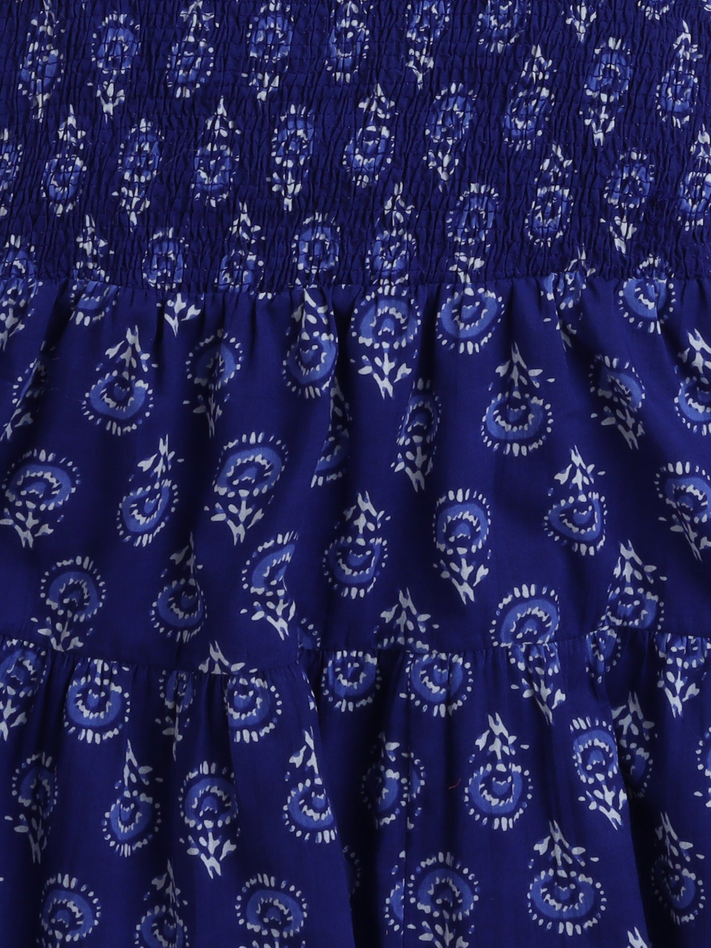 The Magic Wand Strappy Butti Printed Smocked Cotton Dress - Blue