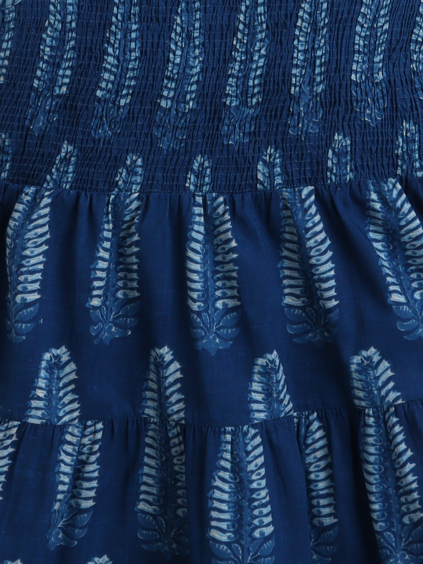 The Magic Wand Strappy Big Butta Printed Smocked Cotton Dress - Indigo Blue