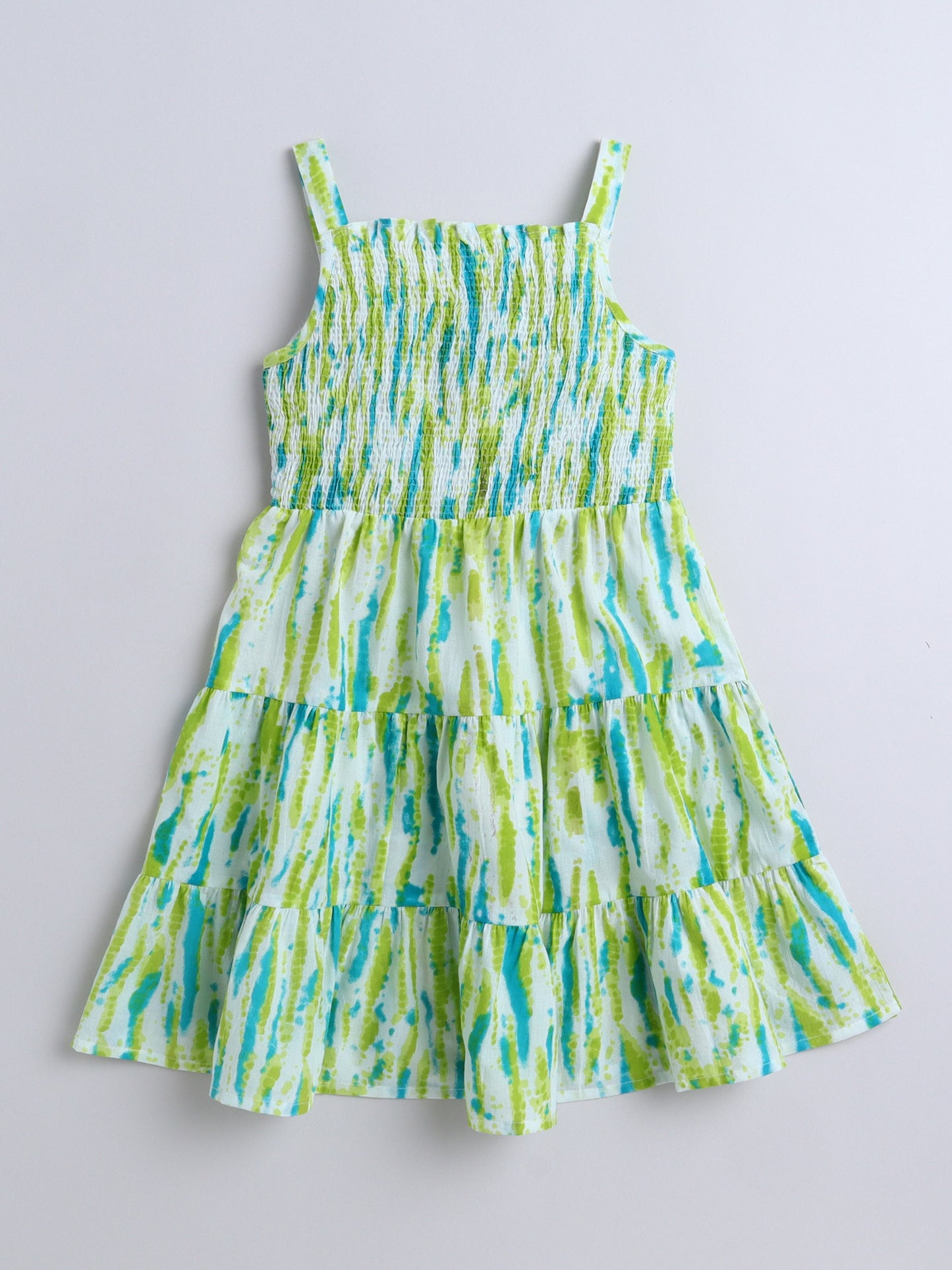 The Magic Wand Strappy Shibori Printed Smocked Cotton Dress - Green