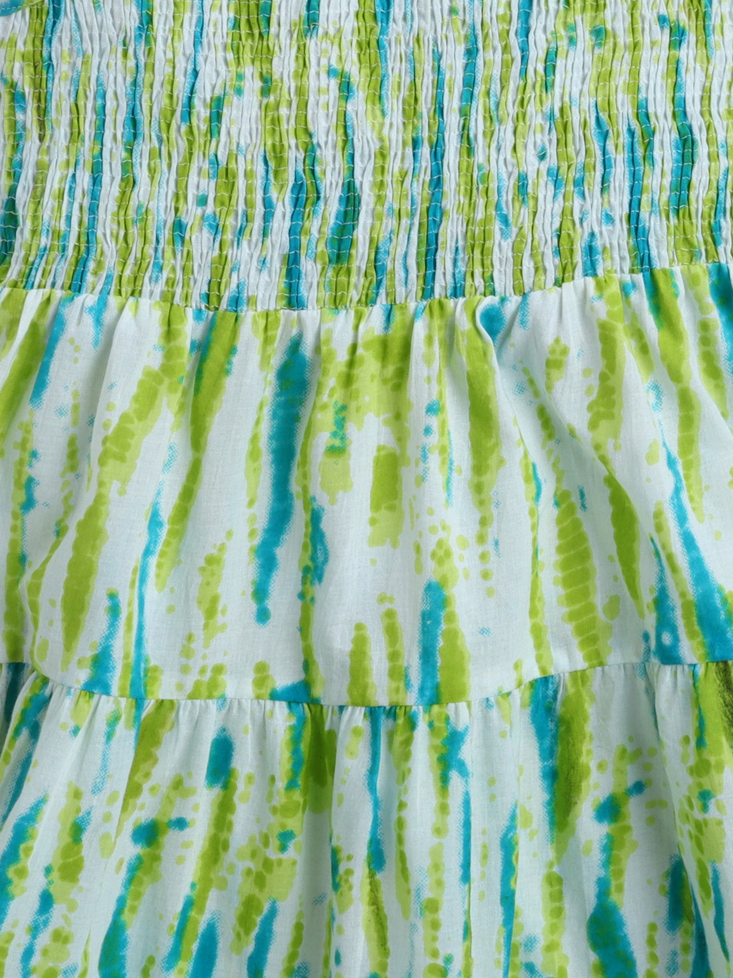 The Magic Wand Strappy Shibori Printed Smocked Cotton Dress - Green