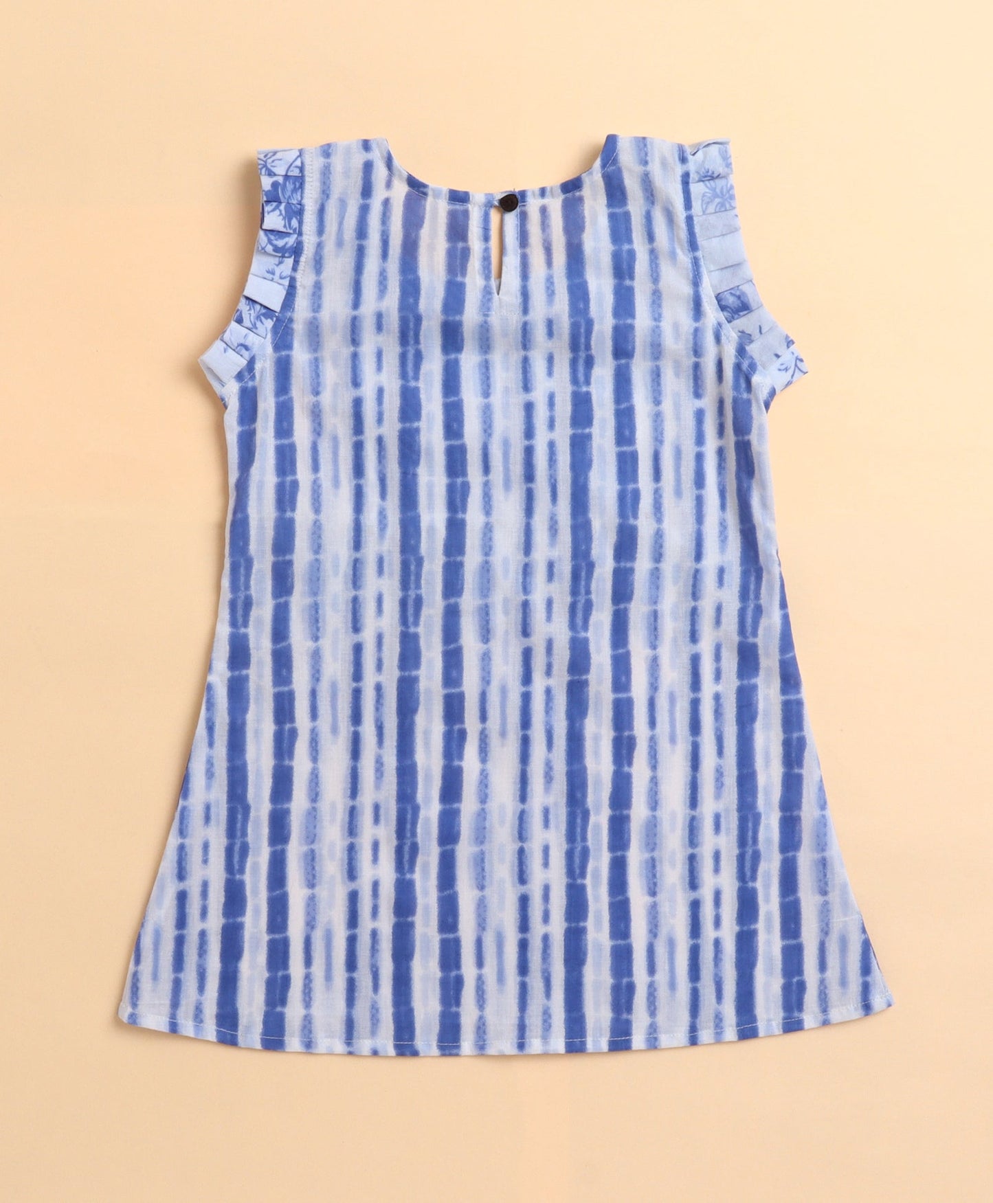 The Magic Wand Cotton woven Cambric Shibori Sleeveless Yoke Kurta and Floral Sharara Dupatta Set - Blue