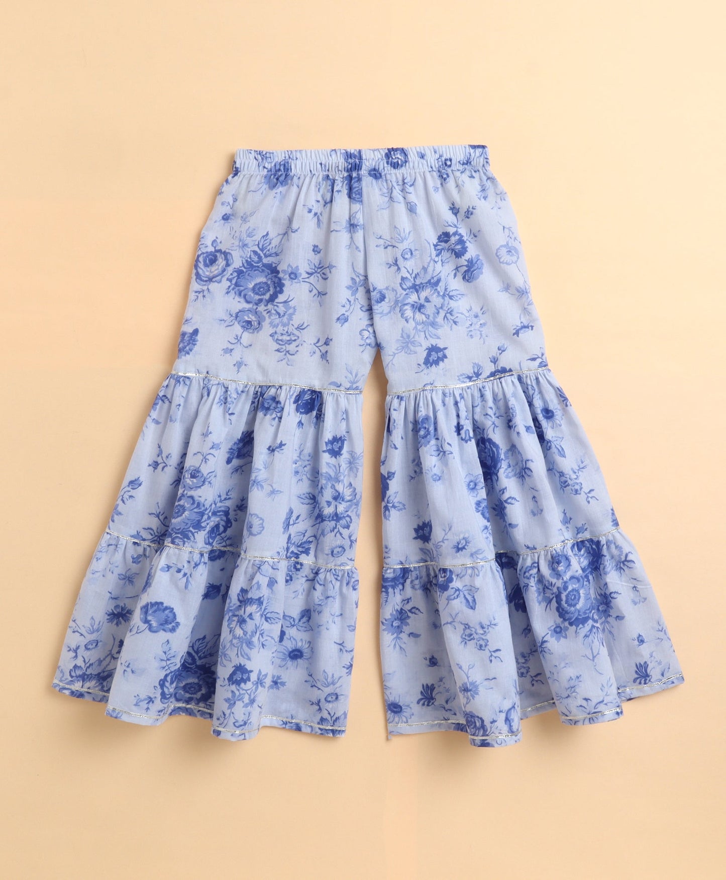 The Magic Wand Cotton woven Cambric Shibori Sleeveless Yoke Kurta and Floral Sharara Dupatta Set - Blue