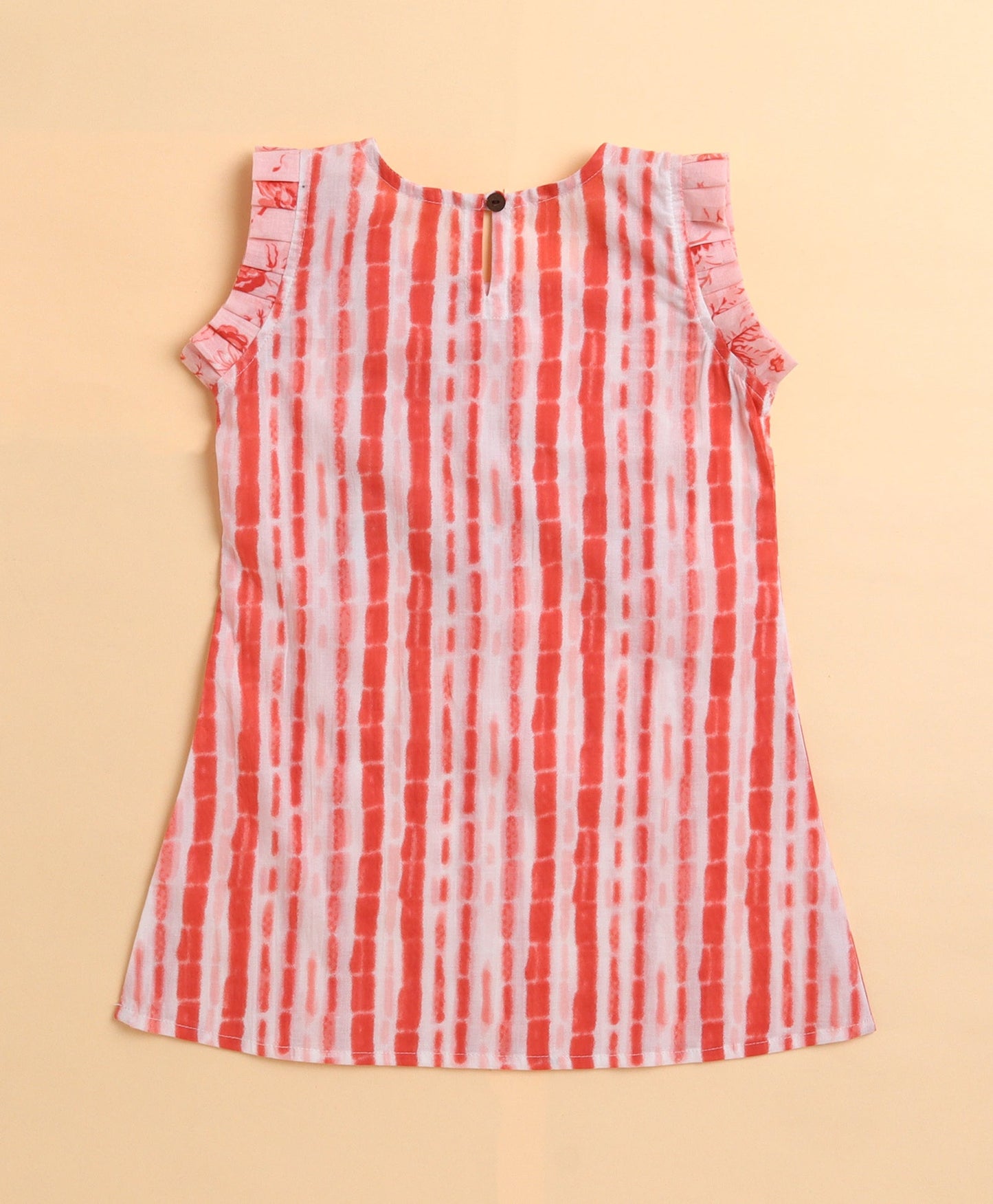 The Magic Wand Cotton woven Cambric Shibori Sleeveless Yoke Kurta and Floral Sharara Dupatta Set - Peach