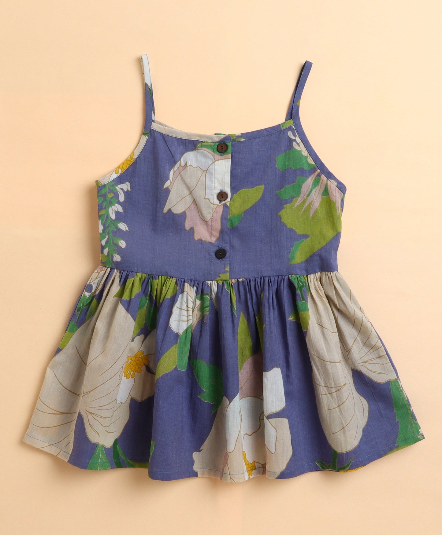 The Magic Wand Cambric Cotton woven Spagetti Big Floral Printed Top Sharara Set- Blue