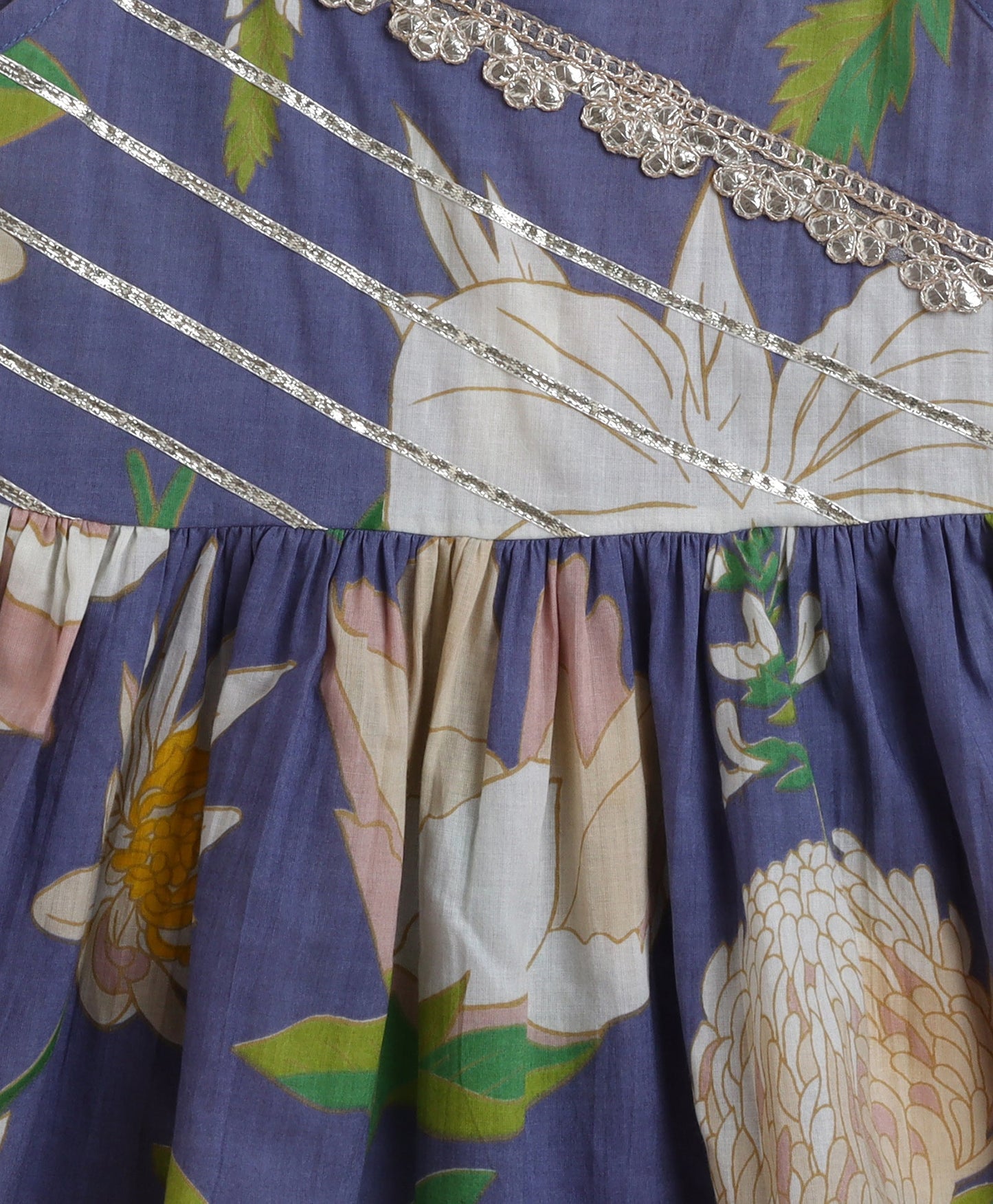 The Magic Wand Cambric Cotton woven Spagetti Big Floral Printed Top Sharara Set- Blue