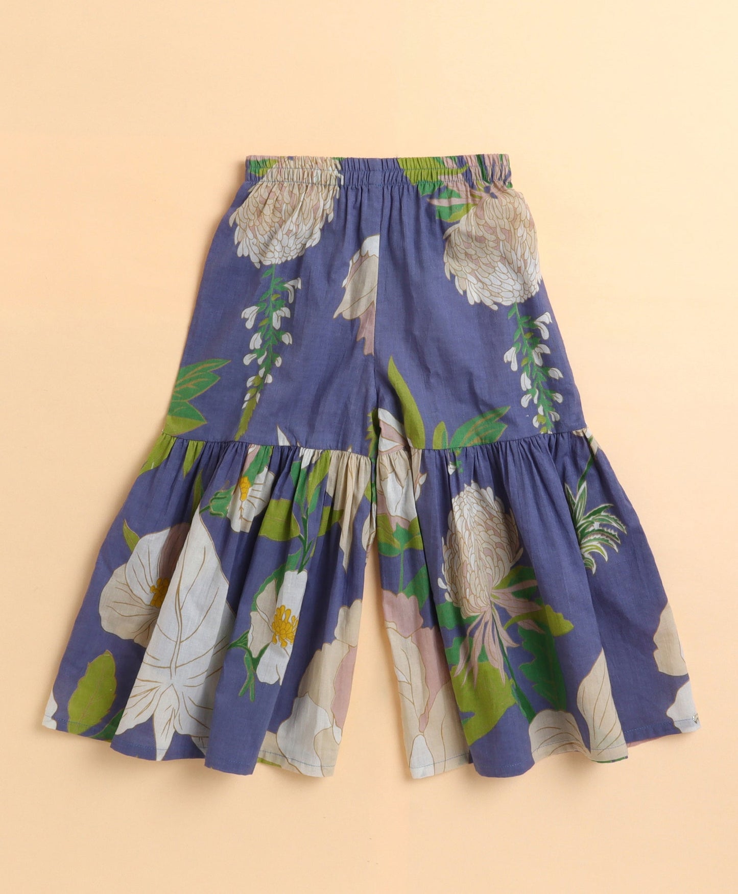 The Magic Wand Cambric Cotton woven Spagetti Big Floral Printed Top Sharara Set- Blue