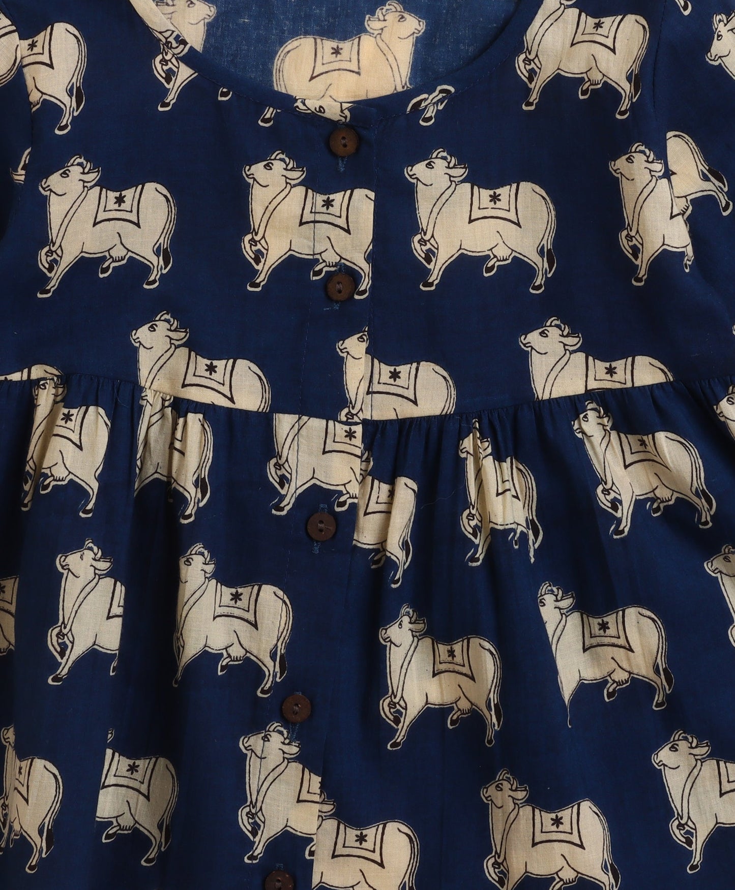The Magic Wand Cambric Cotton Three Fourth Sleeves Cow Printed Kurta and Bottom Set- Navy Blue