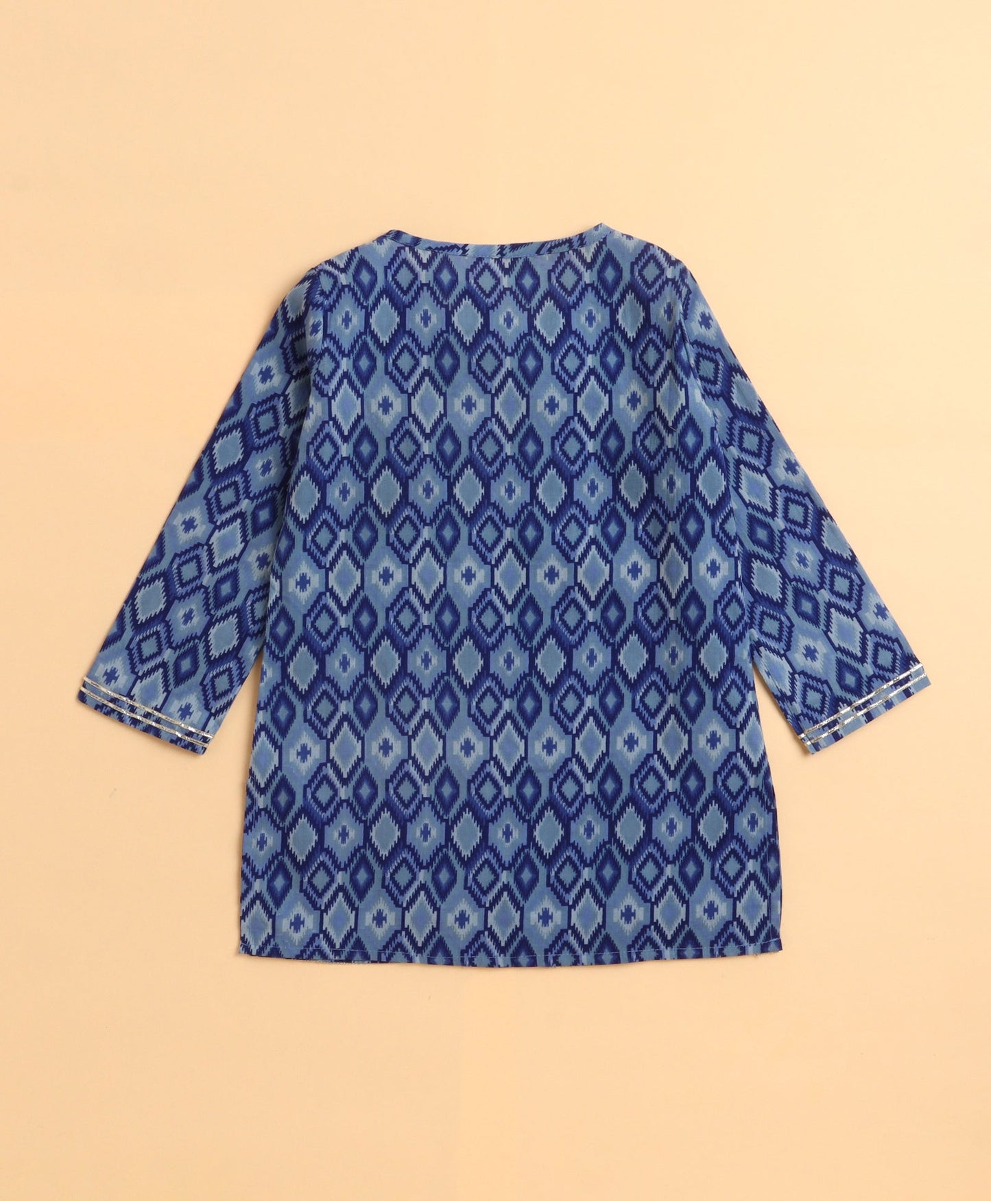 The Magic Wand Cambric Cotton Shoulder Three Fourth Sleeves Ikat Printed Kurta Sharara Set- Blue
