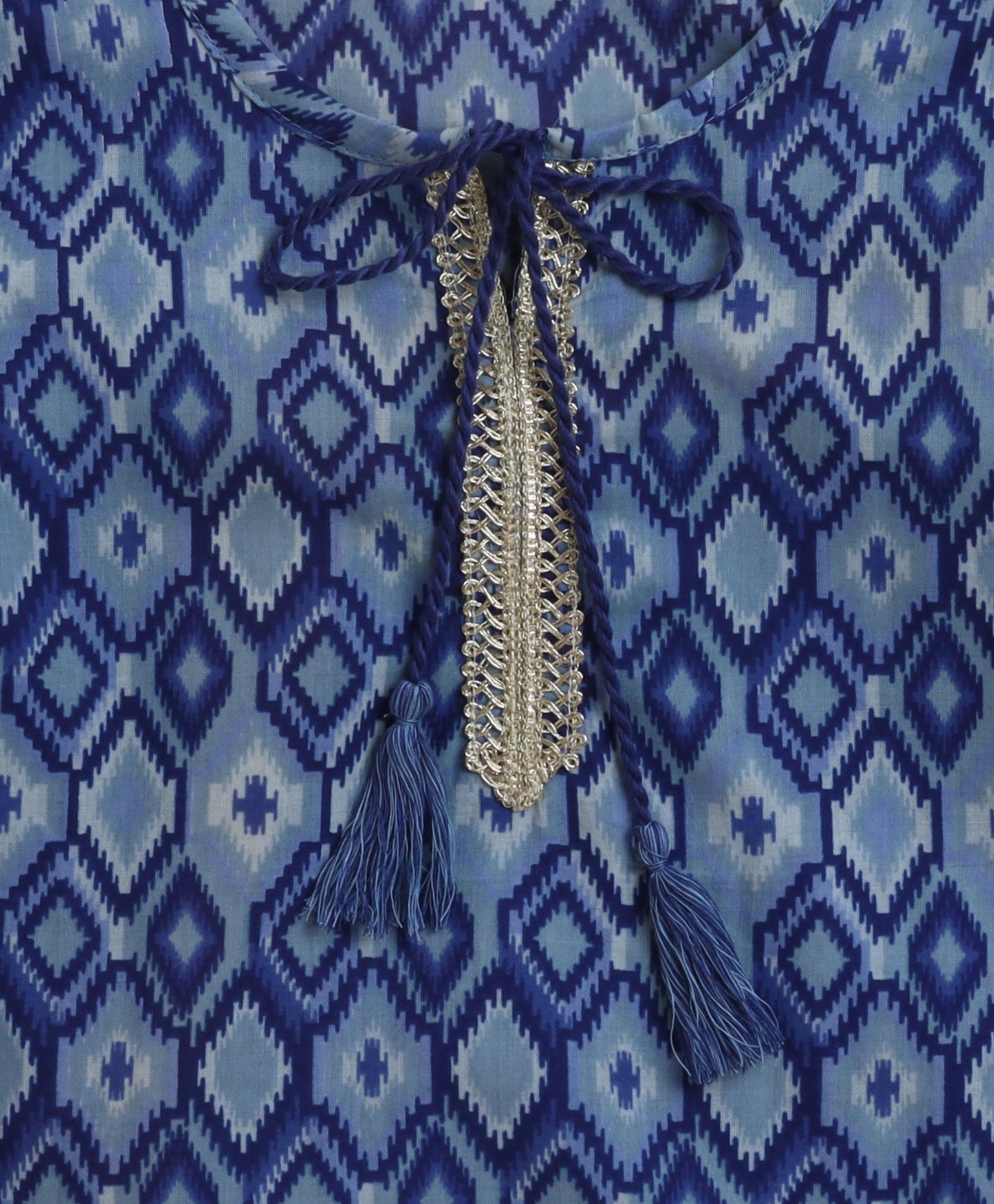 The Magic Wand Cambric Cotton Shoulder Three Fourth Sleeves Ikat Printed Kurta Sharara Set- Blue