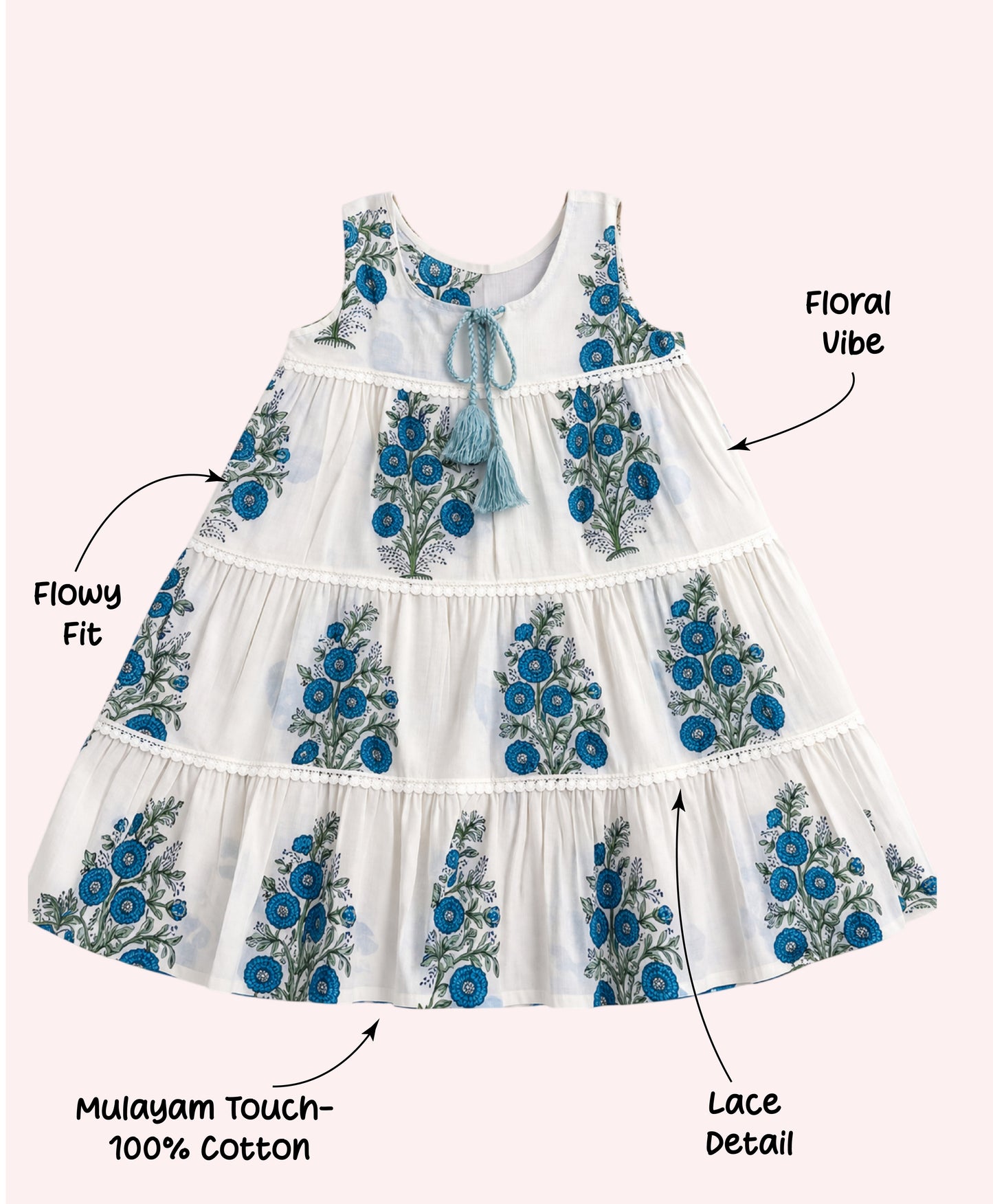 The Magic Wand Cotton Woven Sleeveless Floral Printed Tiered A-Line Dress - Navy Blue