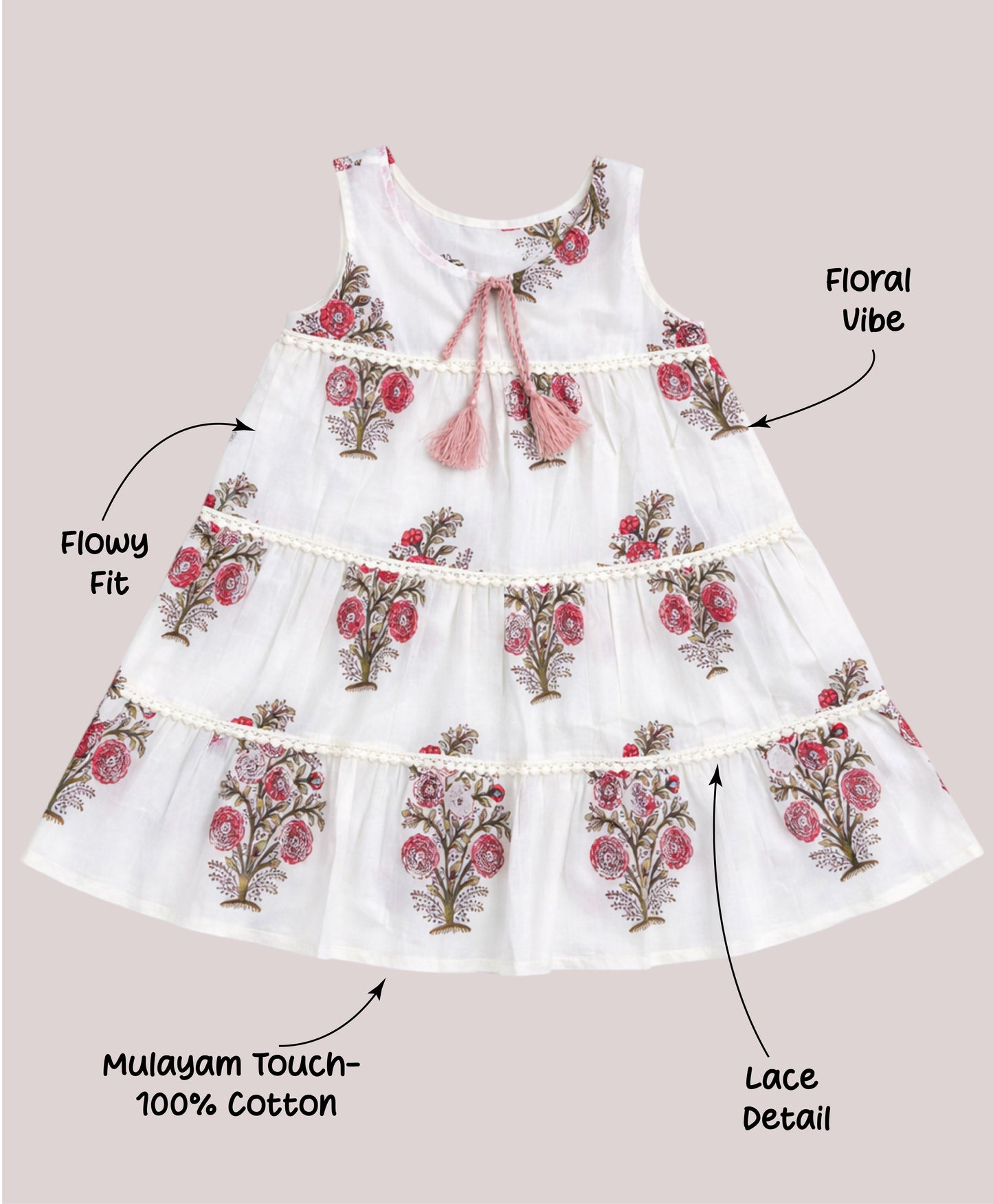 The Magic Wand Cotton Woven Sleeveless Floral Printed Tiered A-Line Dress - Fuchsia