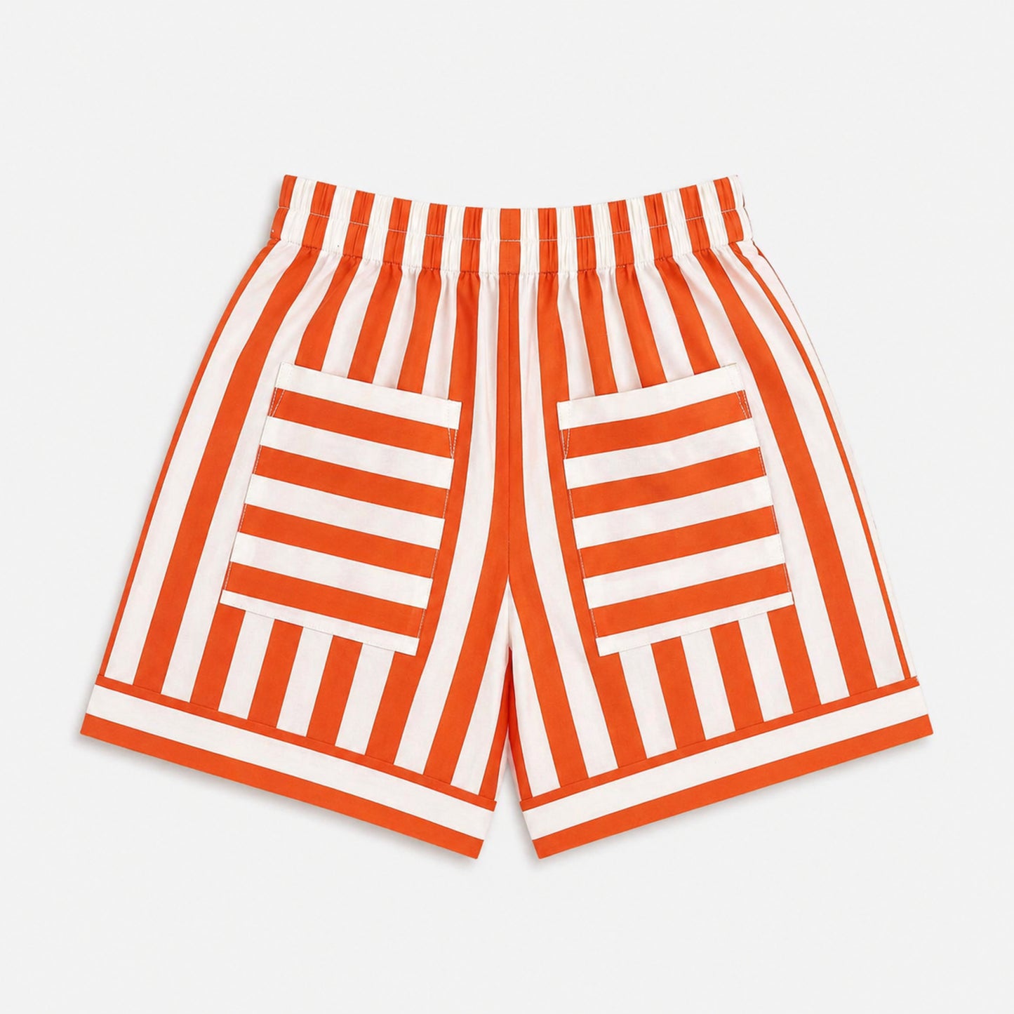 The Magic Wand Cotton Woven Floral Printed Shirt And Stripes Shorts With Patch Pockets - Orange