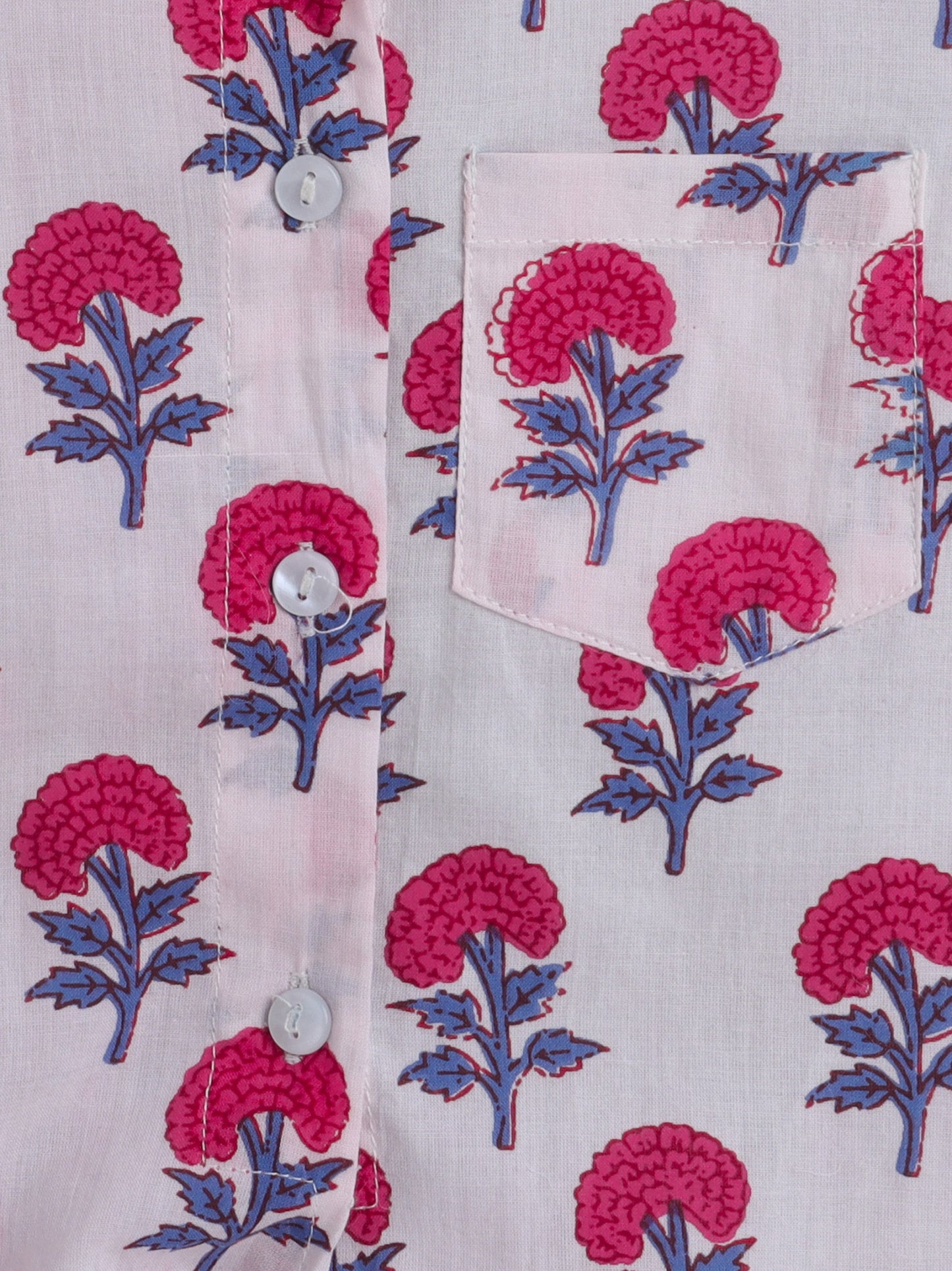 Hand Block Printed Cotton Half Sleeves Tie up Shirt and Striped Harem Pant Set For Girls Fuchsia