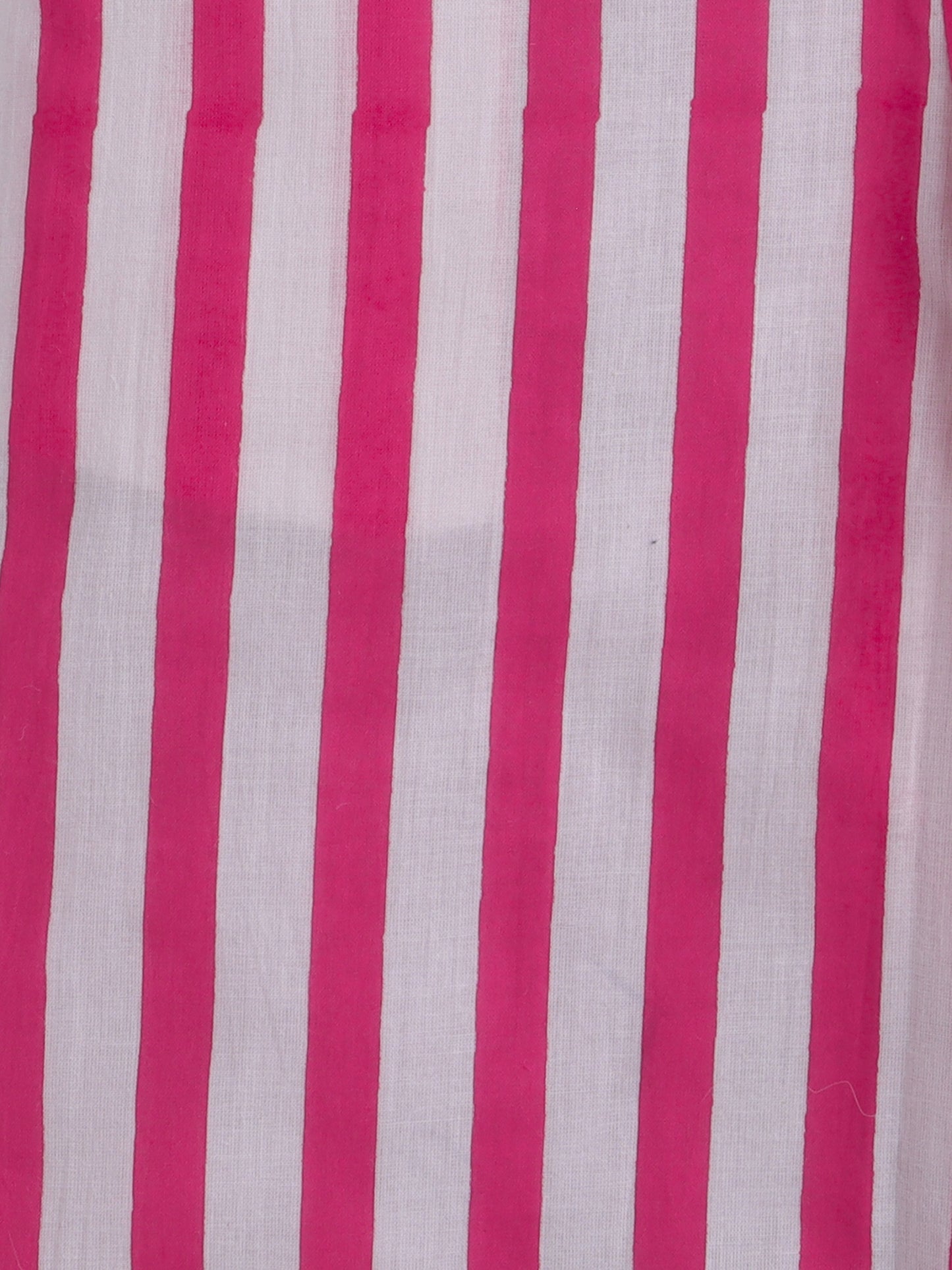 Hand Block Printed Cotton Half Sleeves Tie up Shirt and Striped Harem Pant Set For Girls- Fuchsia