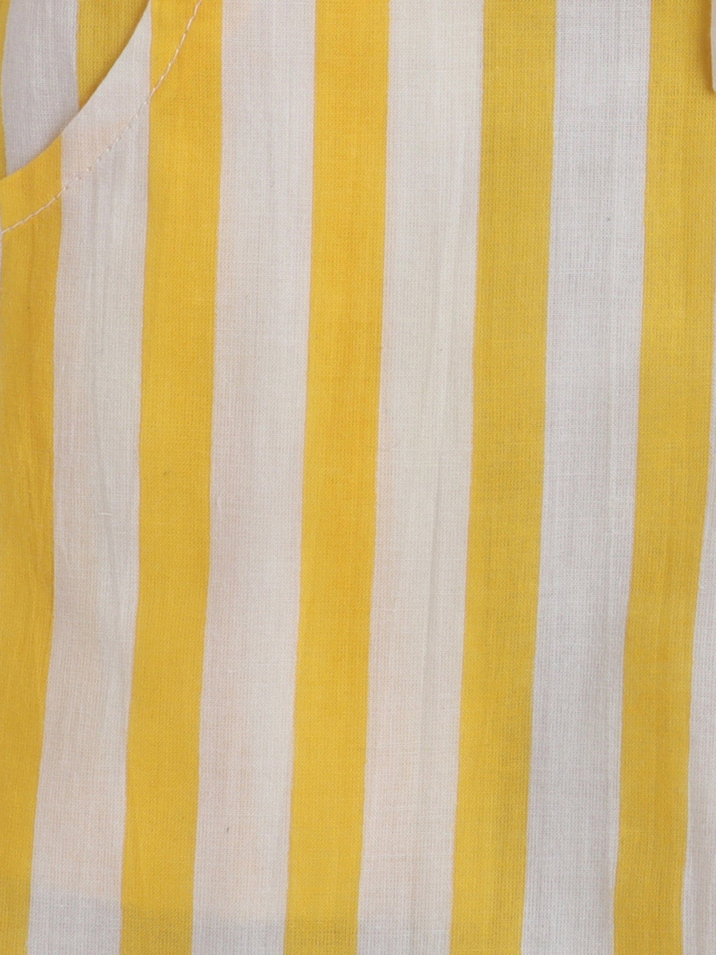 Hand Block Printed Cotton Half Sleeves Tie up Shirt and Striped Harem Pant Set For Girls- Yellow