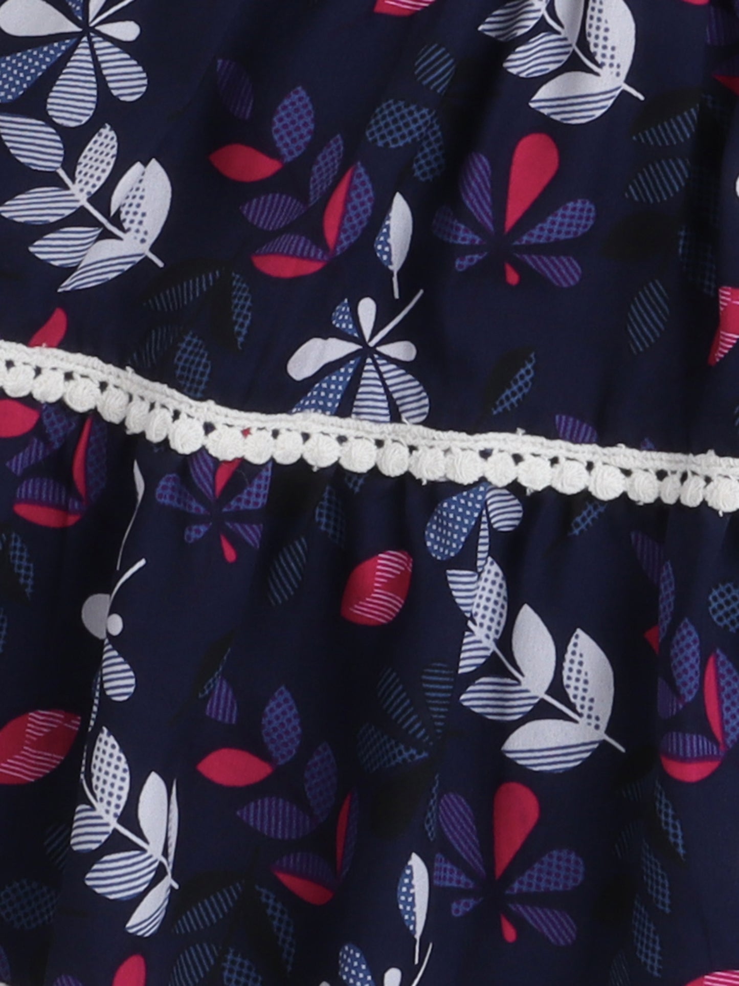 Indo Western Lace Embelished Floral Printed Sleeveless Contrast Buttons Kurta and Sharara Set-Navy Blue