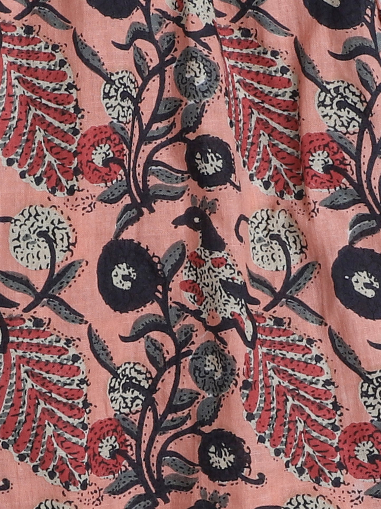 Tassel Laced Floral Printed 3/4Th Sleeves Kurta With Pants-Peach