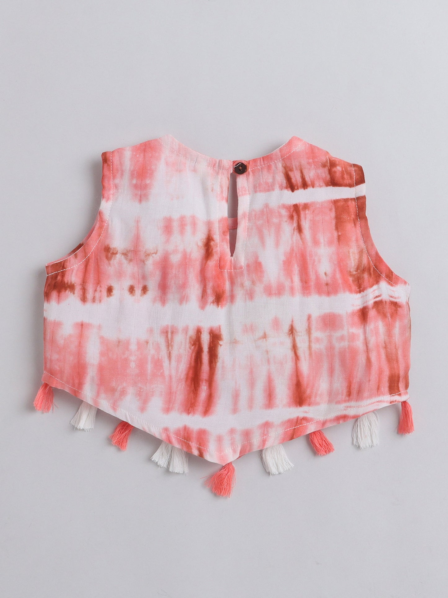 The Magic Wand Tie & Dye Printed Sleeveless Top With Tassels and Pant Set Co ord Set For Girls Peach