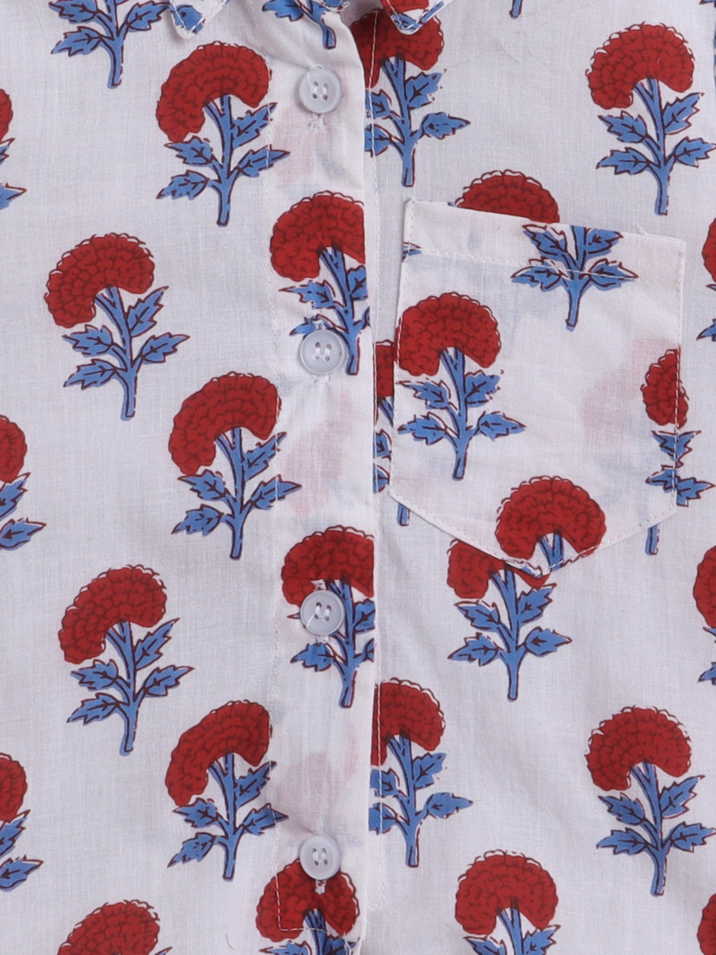 Hand Block Printed Cotton Short Sleeves Tie up Shirt and Striped Harem Pant Set For Girls Red