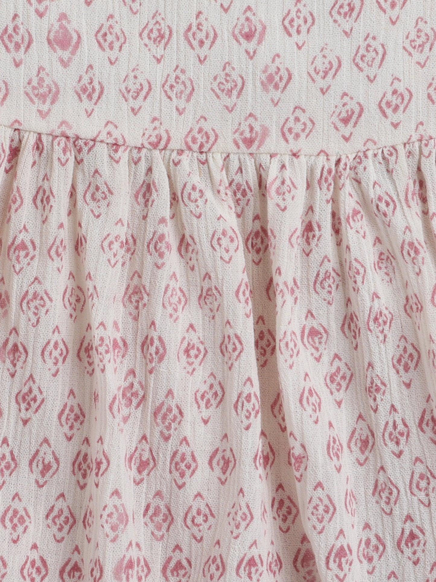 Block printed Singlet Neck sustainable Cotton Dress for Girls - Off White