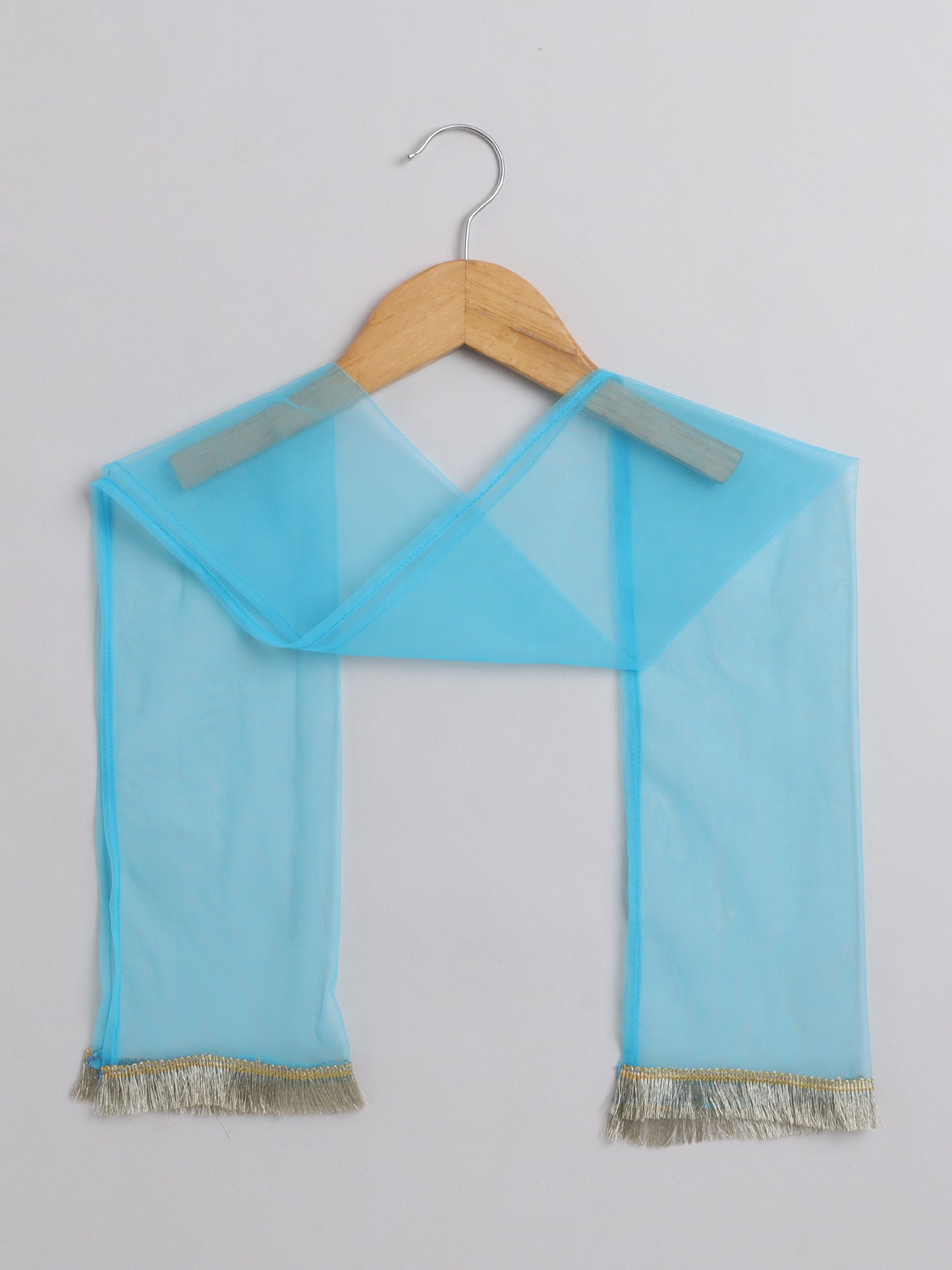 Floral Print Short Sleeves Gota Lace Detailing Kurta & Sharara Set With Dupatta For Girls-Blue