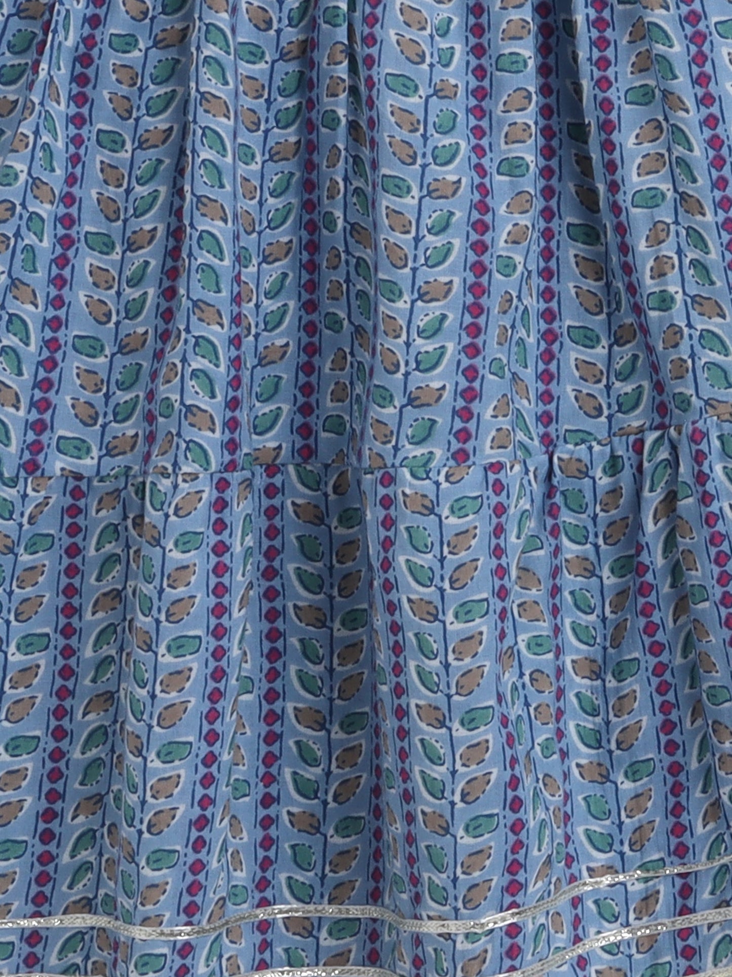 Half Sleeves Striped Pattern Leaf Vine And Floral Printed Gota Laced Embellished Kurta & Sharara Set With Dupatta - Blue