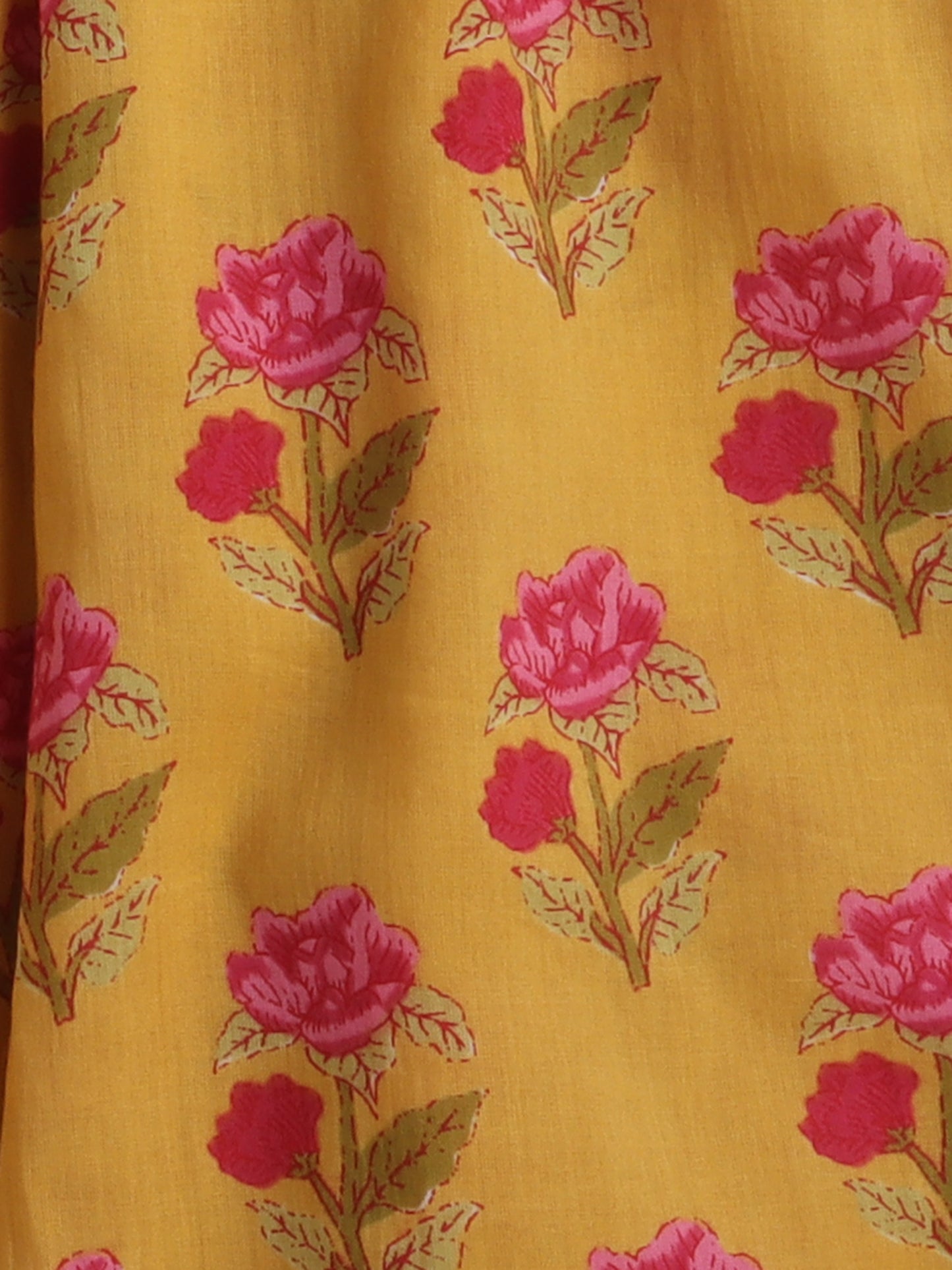 Floral Print Elbo Sleeves Gota Lace Kurta & Balloon Pant Set For Girls-Yellow