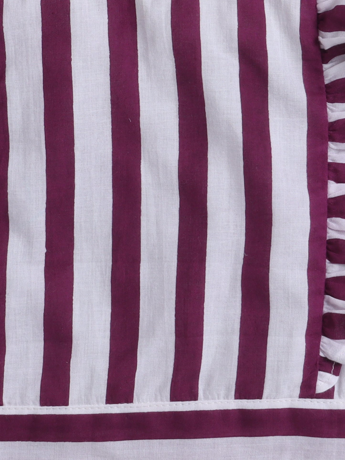 Cap Sleeves Frill Detailed Candy Striped Top With Bow Embellished Coordinating Pant - White & Purple