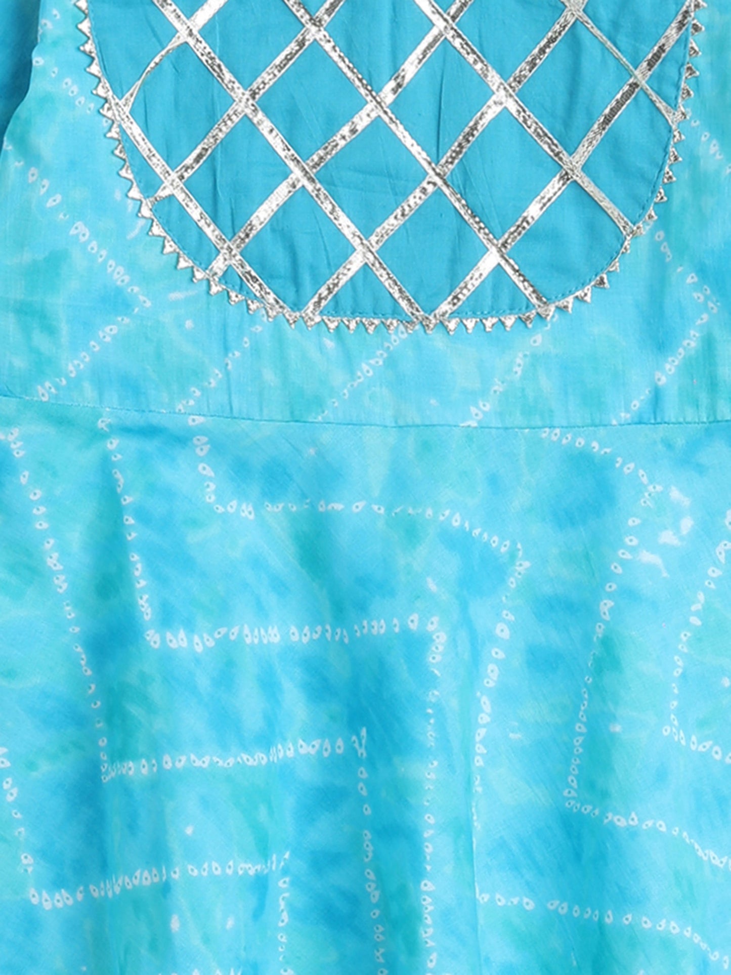The Magic Wand Stripes Printed Full Sleeves Gota Lace Embelished Peplum Top with Afgani Pants For Girls Blue