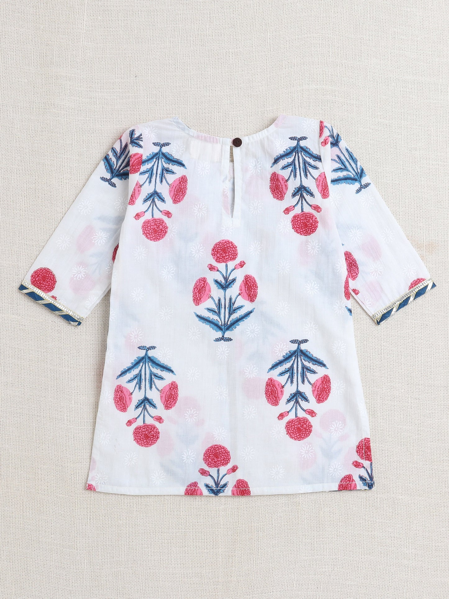 Half Sleeves Floral Printed Gota Lace Embellished Kurta & Sharara Set With Dupatta-Blue