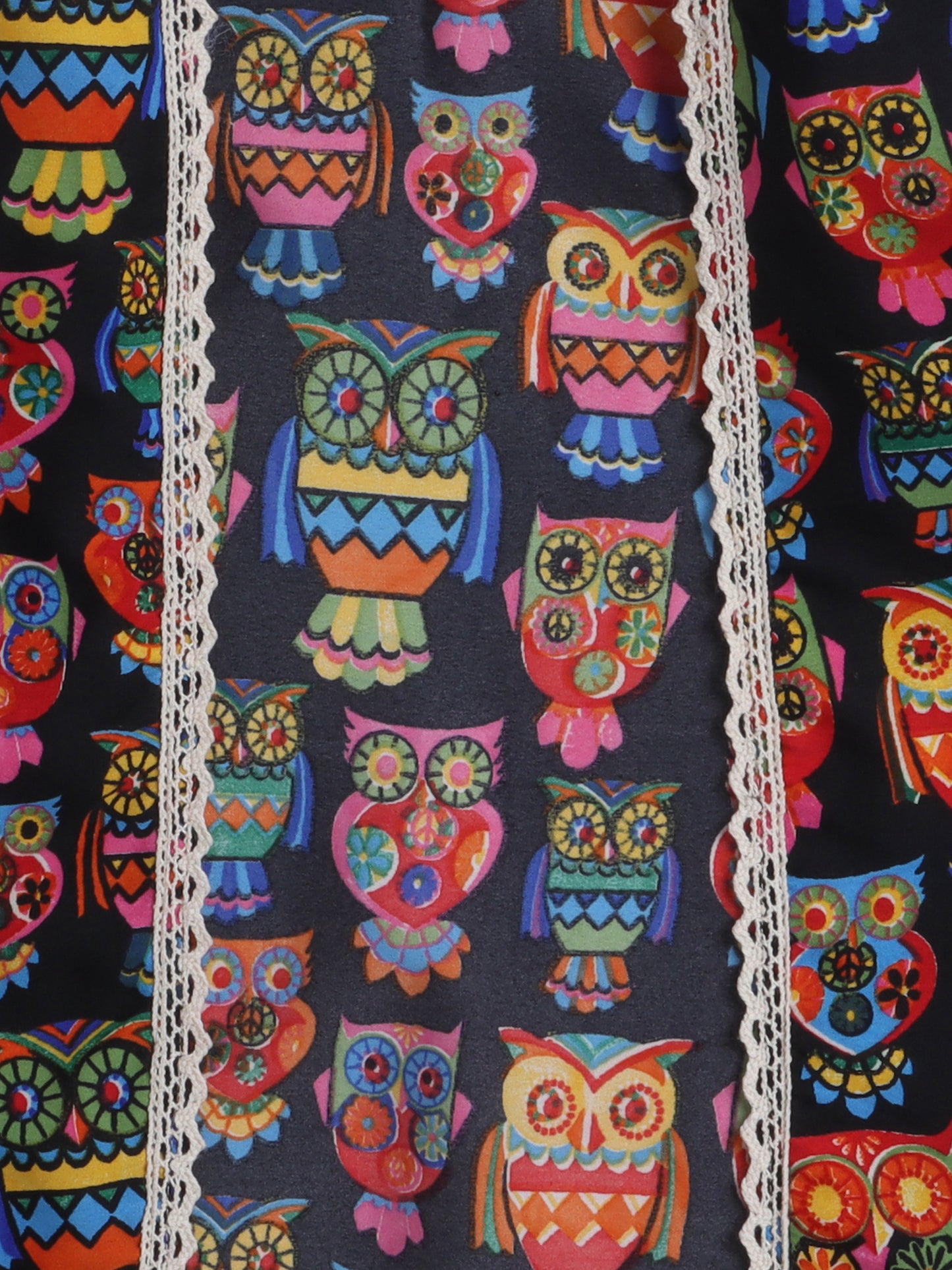 Owl Printed Front Open Lace Embelished 3/4th Sleeves Long Cape For Girls