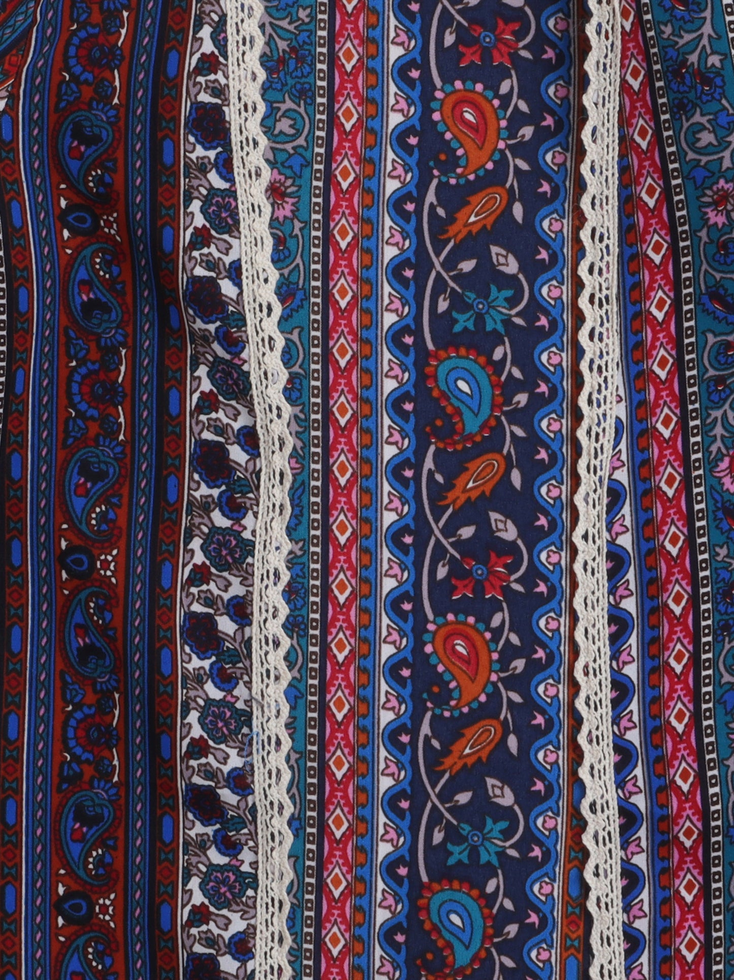 Paisley Printed Front Open Lace Embelished 3/4th Sleeves Long Cape For Girls